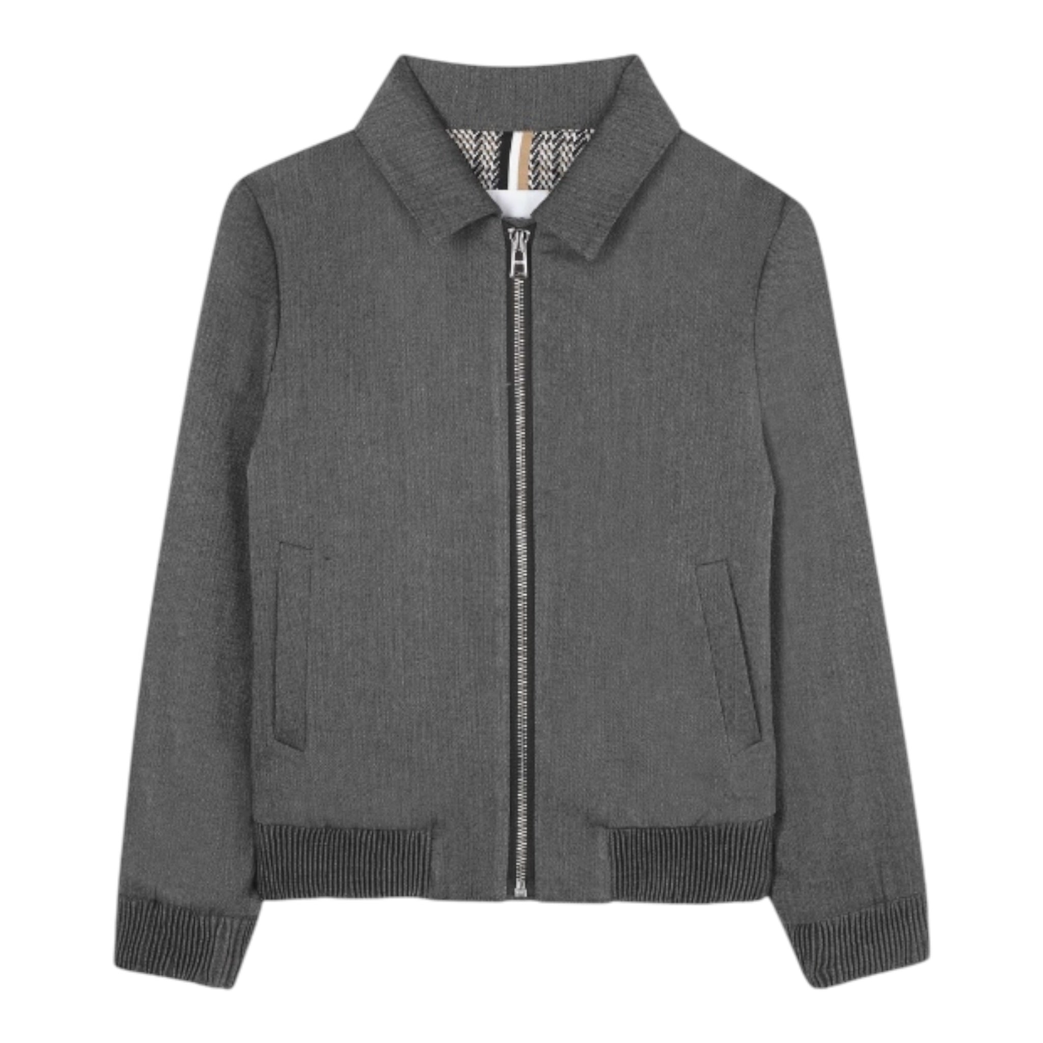 Boss Felpa tinta unita con Zip E Colletto Grigio per Bambino J52386 GRIGIO BOSS 