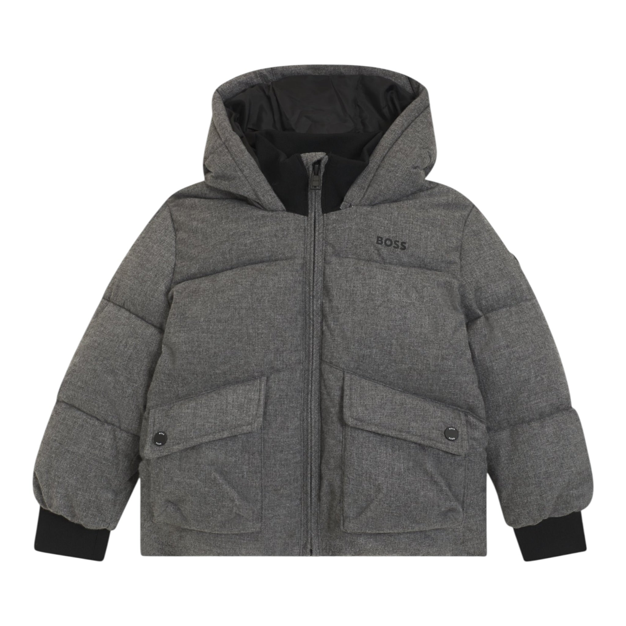 Boss Giubbino tinta unita con Zip E Cappuccio Grigio per Bambino J52394 GRIGIO BOSS 