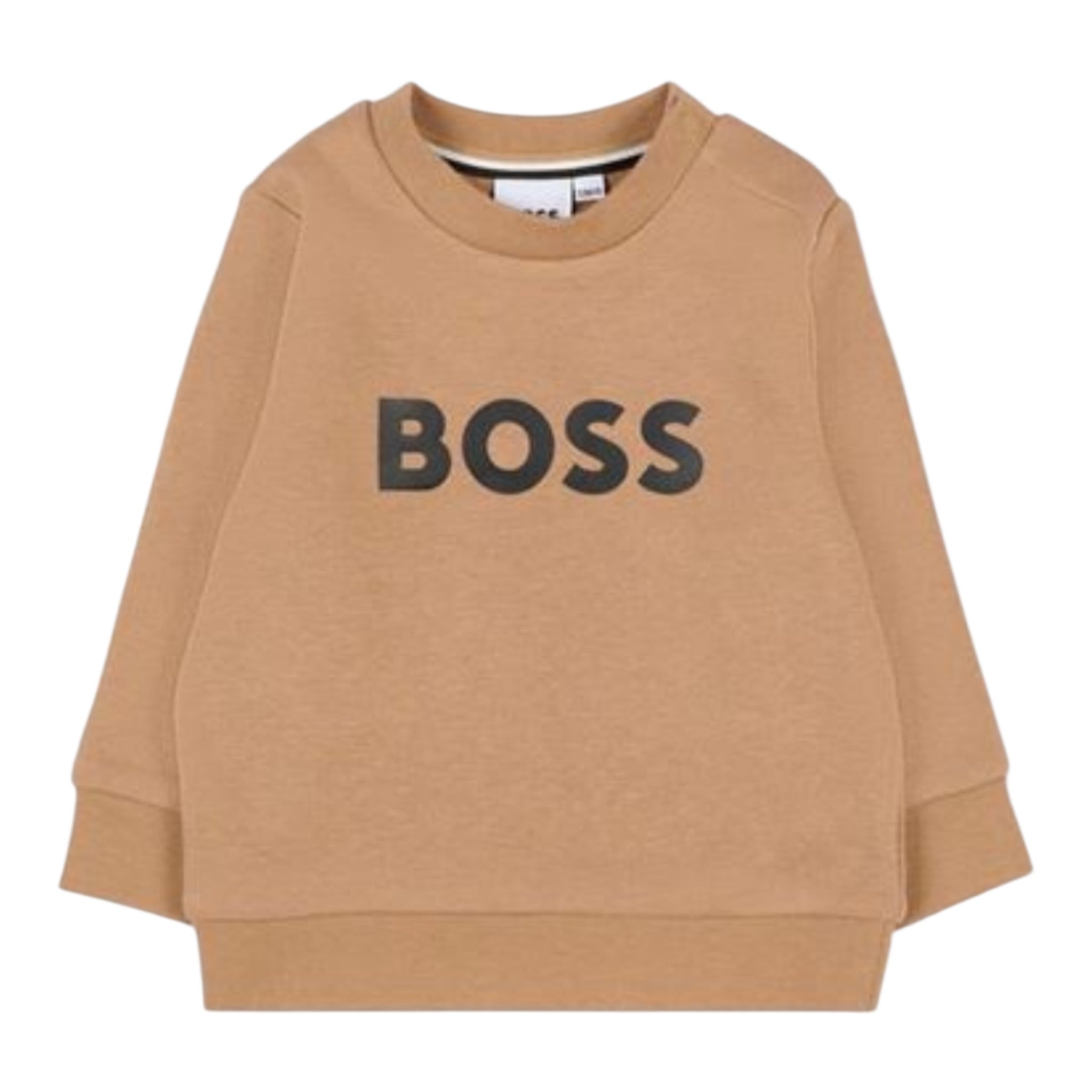 Boss Felpa tinta unita Girocollo con Stampa Beige per Neonato J52458X BEIGE BOSS 