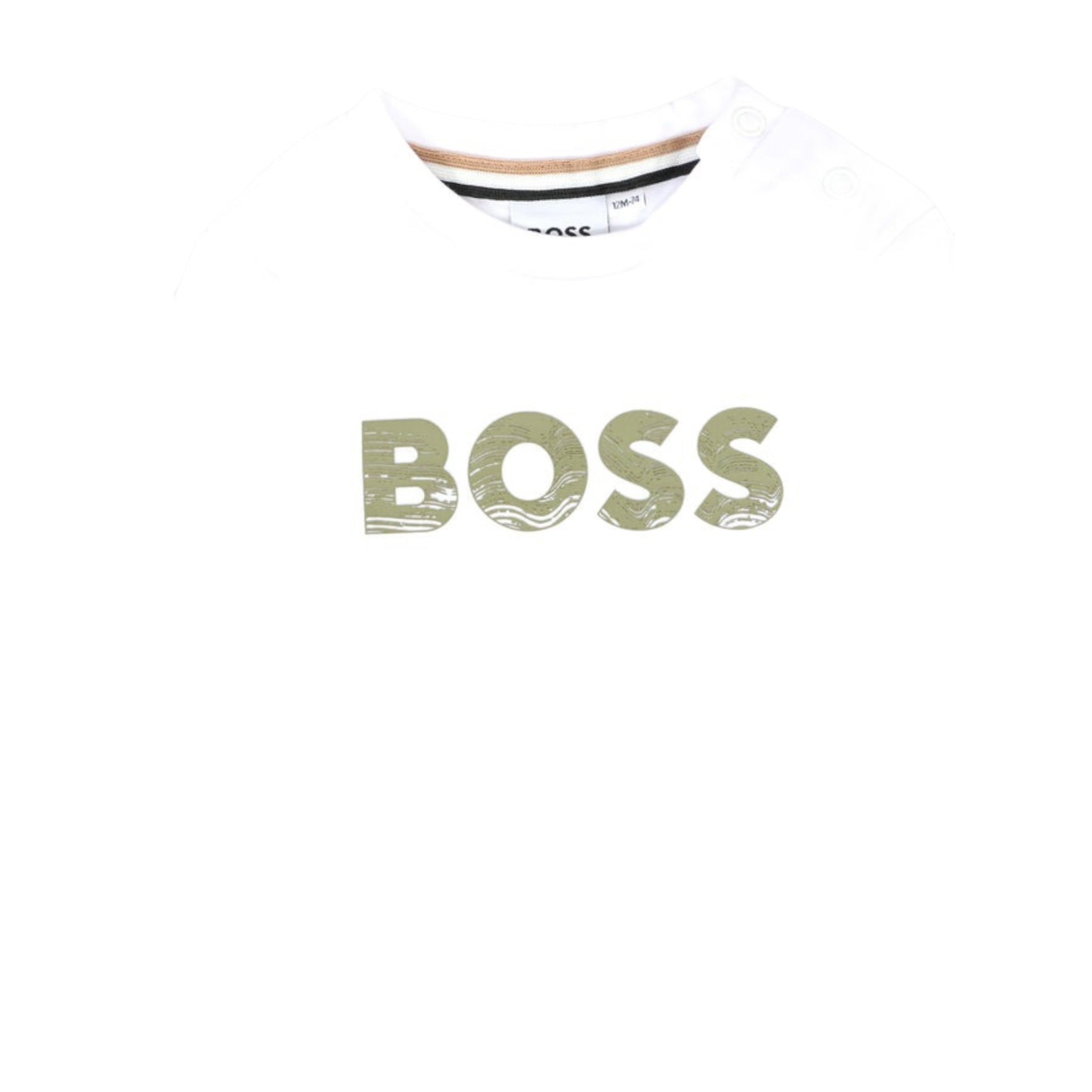 Boss Shirt Girocollo tinta unita con Stampa Bianco per Neonato J52467 BIANCO BOSS 
