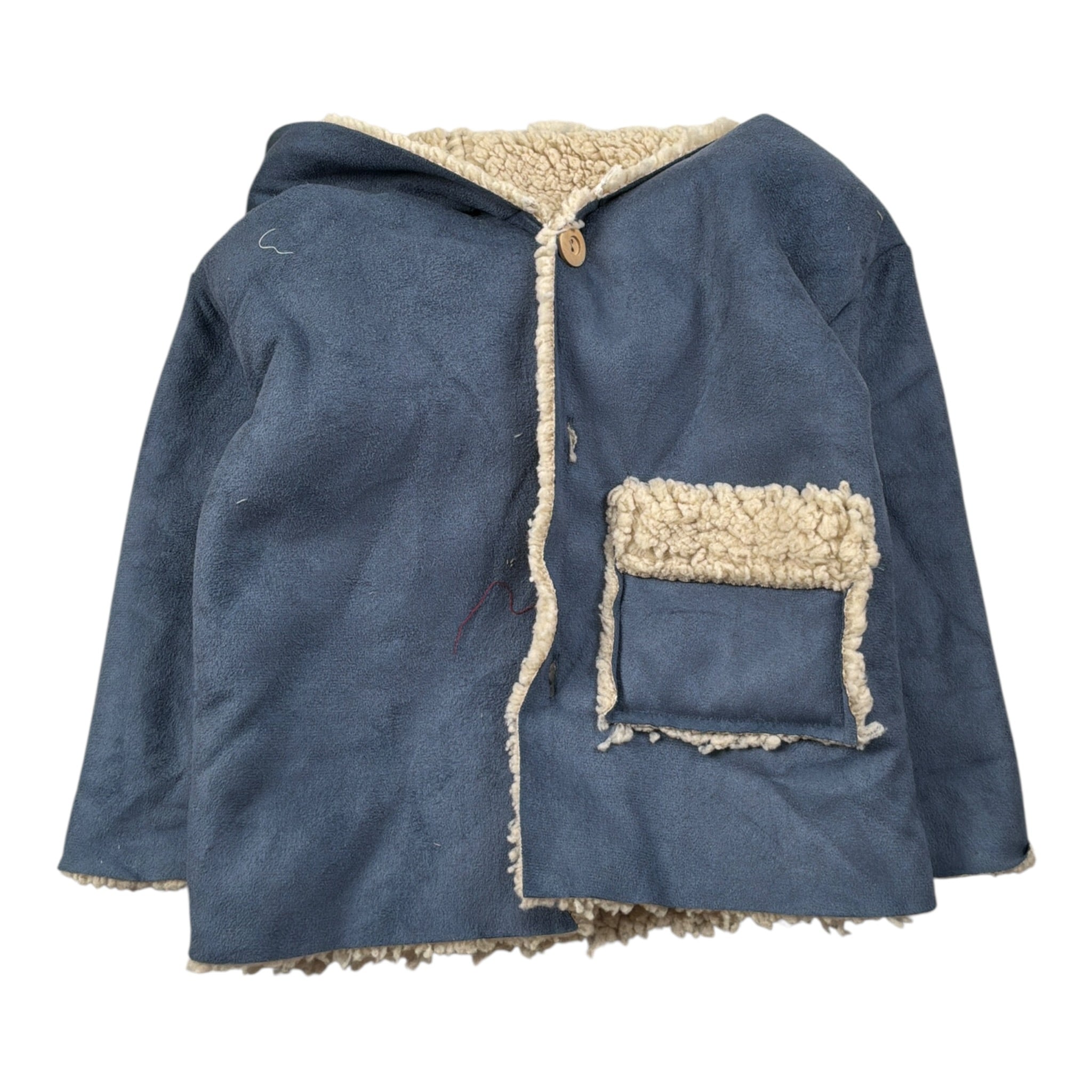Calamaro Cappotto tinta unita con Cappuccio E Pelliccia Blu per Neonato 140200 BLU CALAMARO 