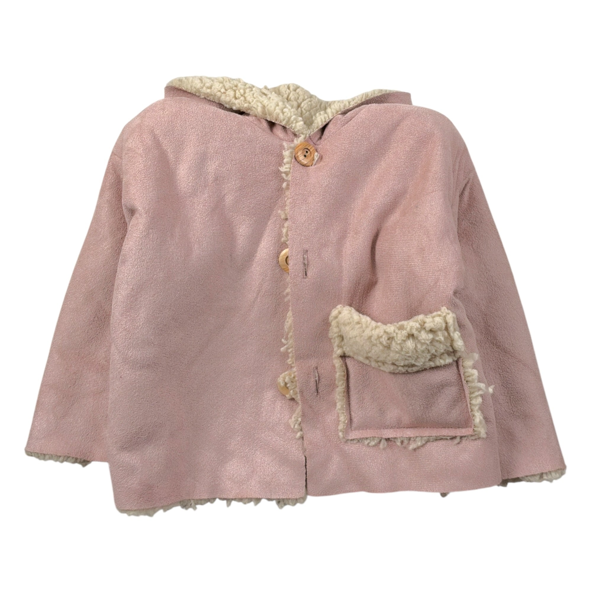 Calamaro Cappotto tinta unita con Cappuccio E Pelliccia Rosa per Neonata 14020 ROSA CALAMARO 