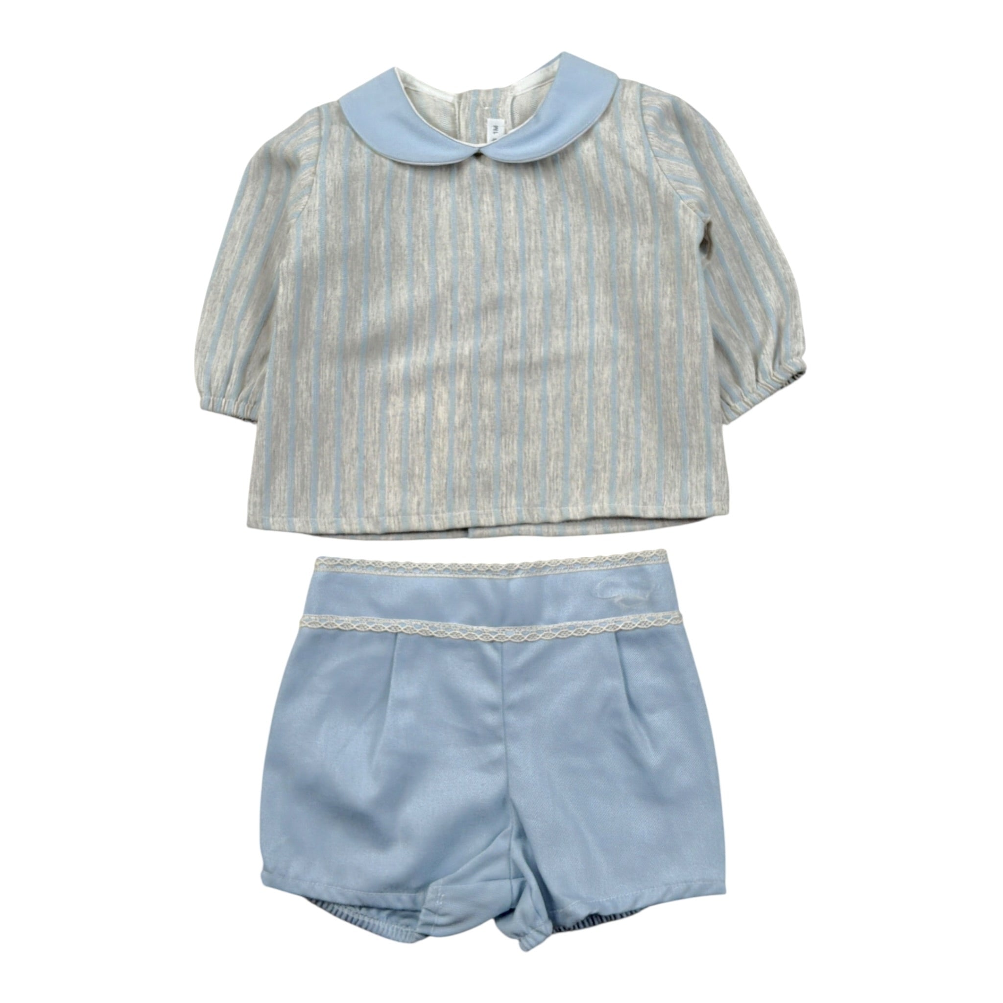 Calamaro Completo 2Pz Camicia-Coulotte Bicolore Azzurro/Beige per Neonato 9292 AZZURRO/BEIGE CALAMARO 