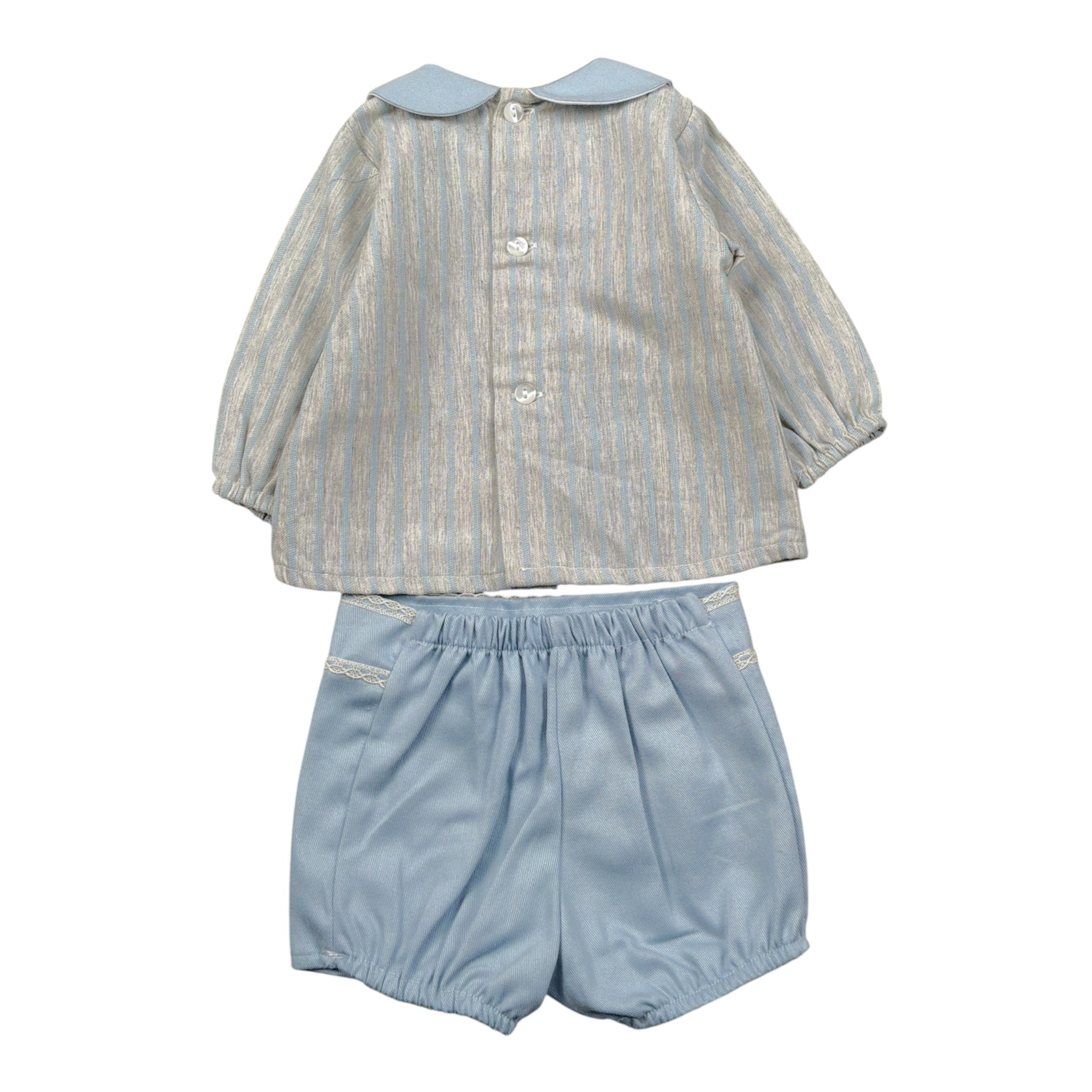 Calamaro Completo 2Pz Camicia-Coulotte Bicolore Azzurro/Beige per Neonato 9292 AZZURRO/BEIGE CALAMARO 
