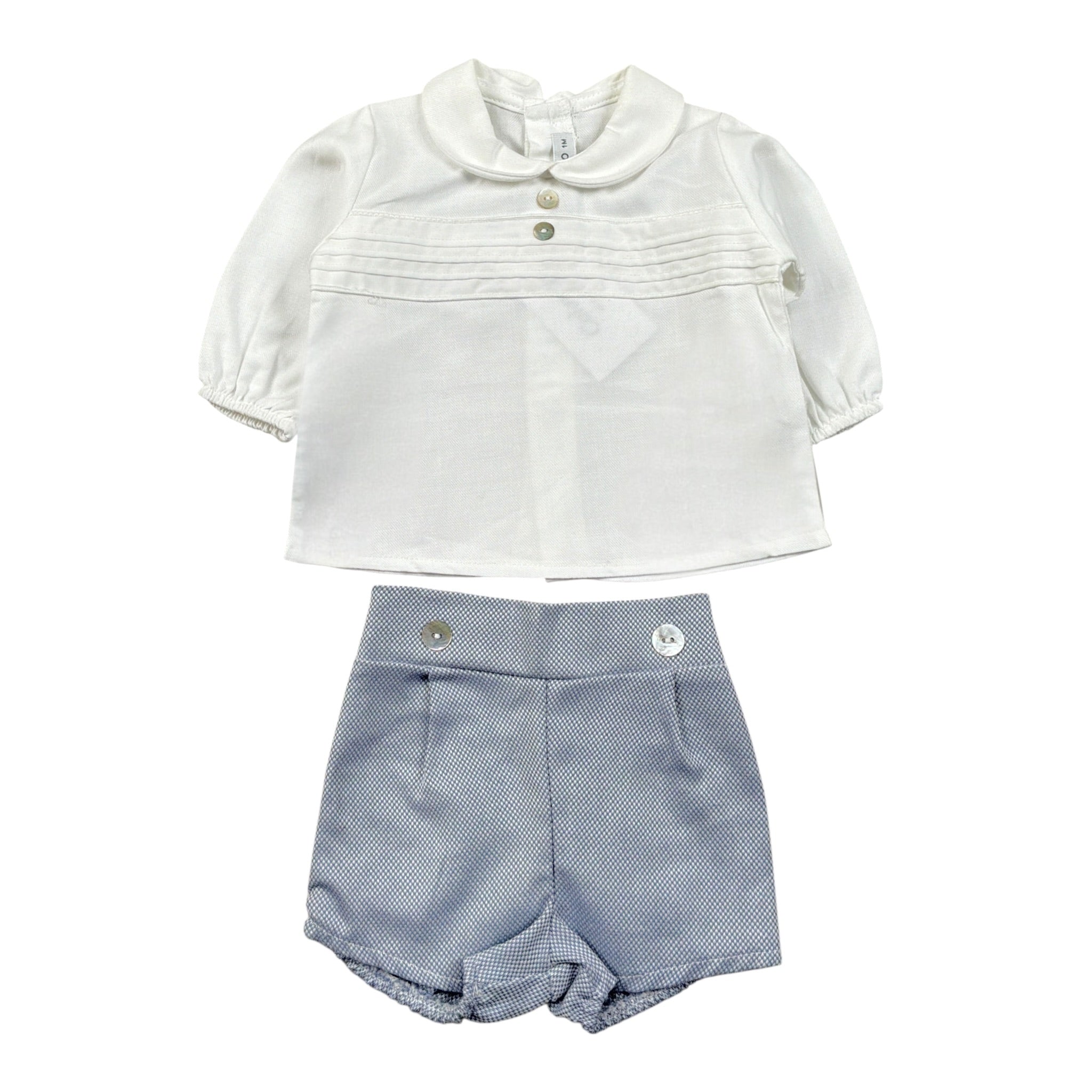Calamaro Completo 2Pz Camicia-Coulotte Bicolore Bianco/Azzurro per Neonato EOEO BIANCO/AZZURRO CALAMARO 