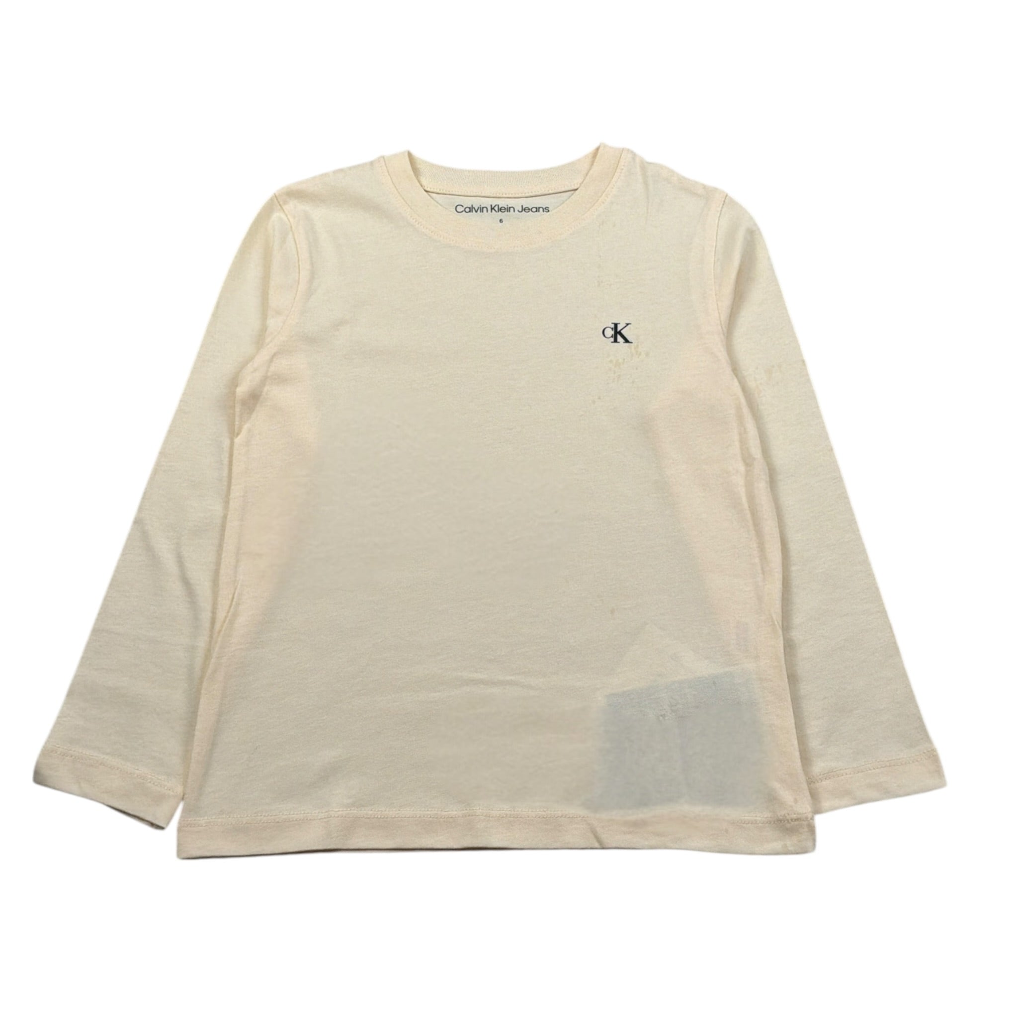 Calvin Klein Shirt Girocollo tinta unita con Logo Panna per Bambino IB01539 PANNA CALVIN KLEIN 