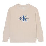 Calvin Klein Maglia Girocollo tinta unita con Logo Panna per Bambino IB0IB02598XX PANNA CALVIN KLEIN 