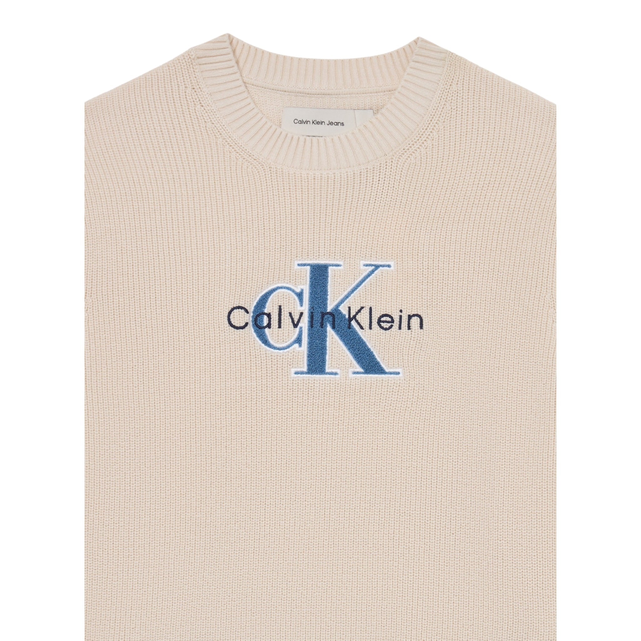 Calvin Klein Maglia Girocollo tinta unita con Logo Panna per Bambino IB0IB02598XX PANNA CALVIN KLEIN 