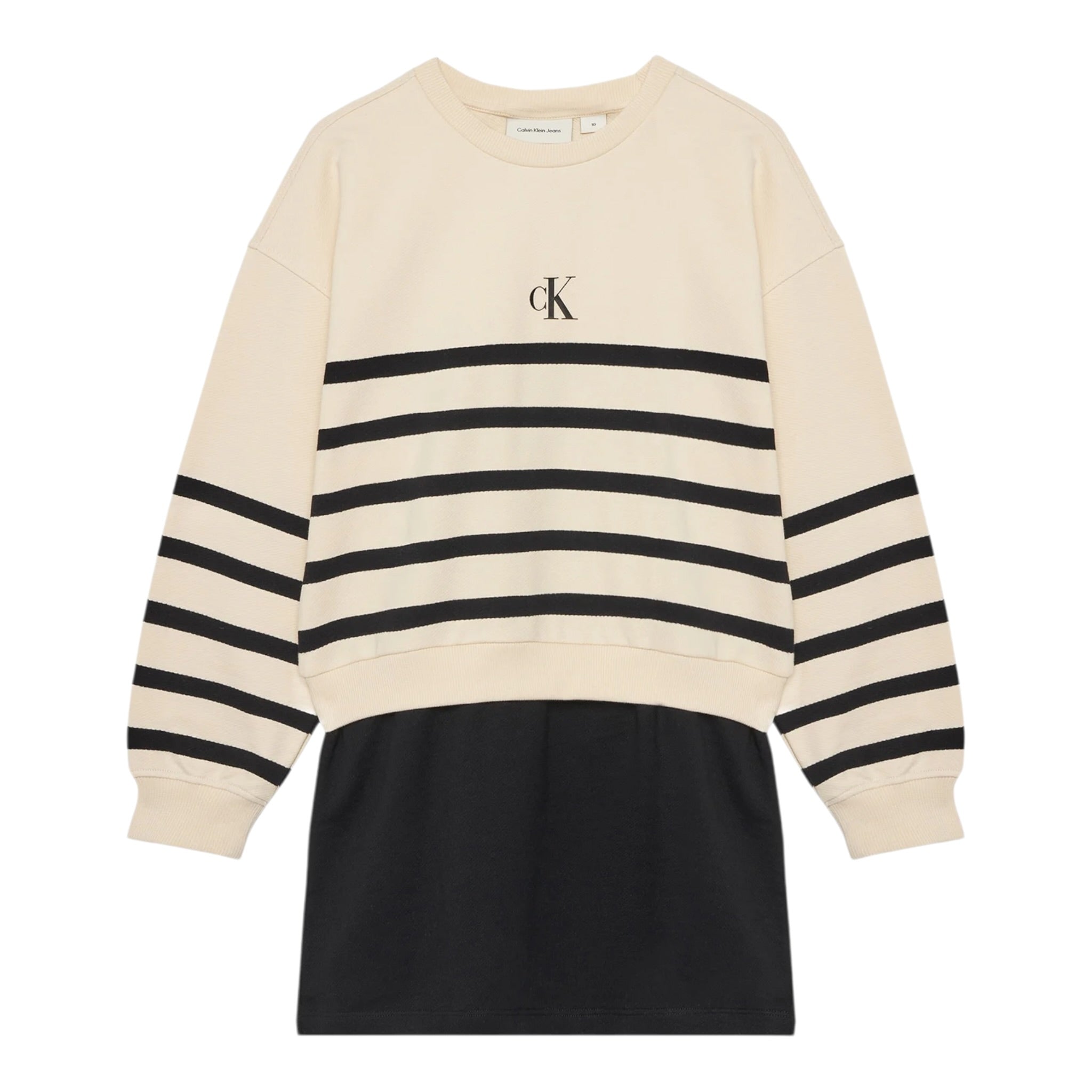 Calvin Klein Abito Manica Lunga Fantasia A Righe Beige per Bambina IG0IG02963 BEIGE CALVIN KLEIN 