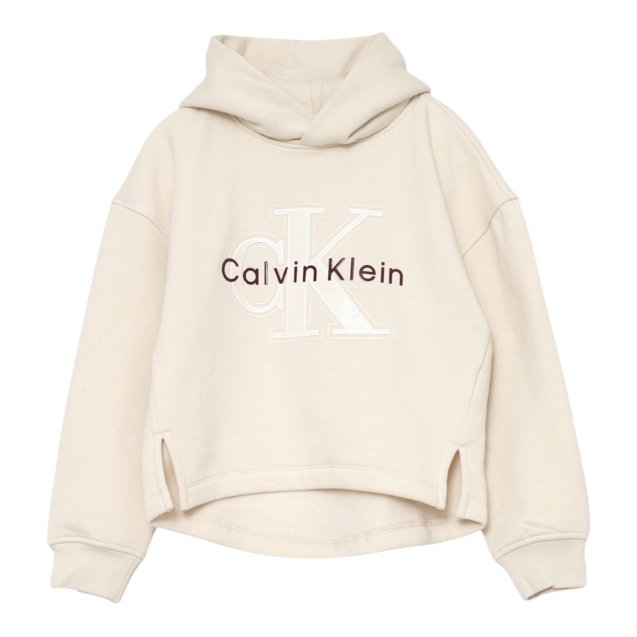 Calvin Klein Felpa Chiusa con Cappuccio tinta unita con Logo Panna per Bambina IG0IG03018T PANNA CALVIN KLEIN 