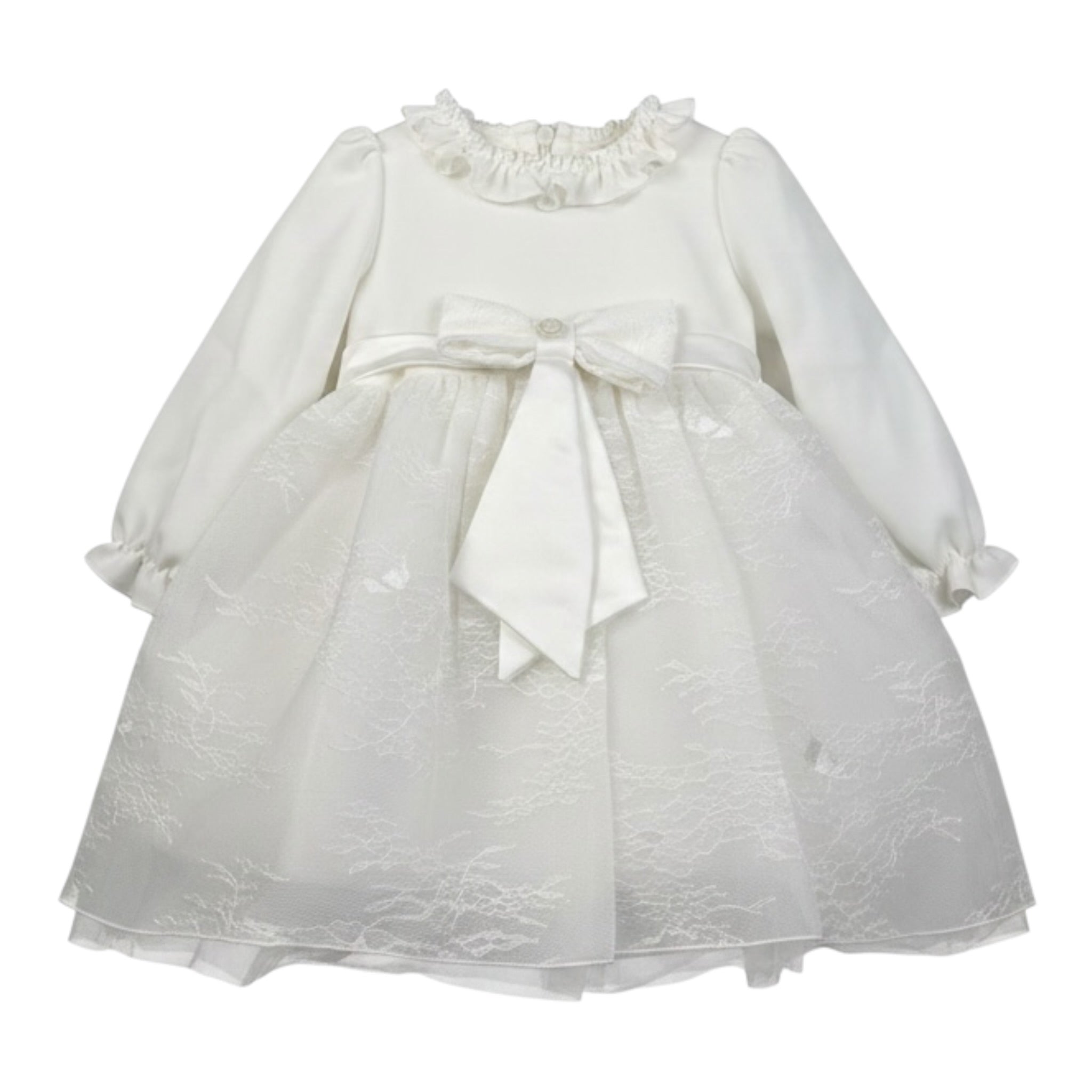 Carlo Pignatelli Abito Cerimonia tinta unita con Ricami E Tulle Bianco per Neonata CP66560 BIANCO CARLO PIGNATELLI 