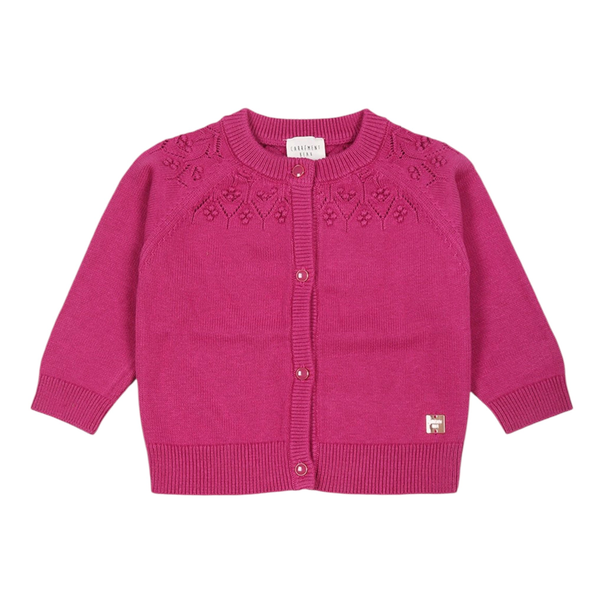 Carre'Ment Beau Cardigan tinta unita con Ricami Fuxia per Neonata Y30211 FUXIA CARRE'MENT BEAU 