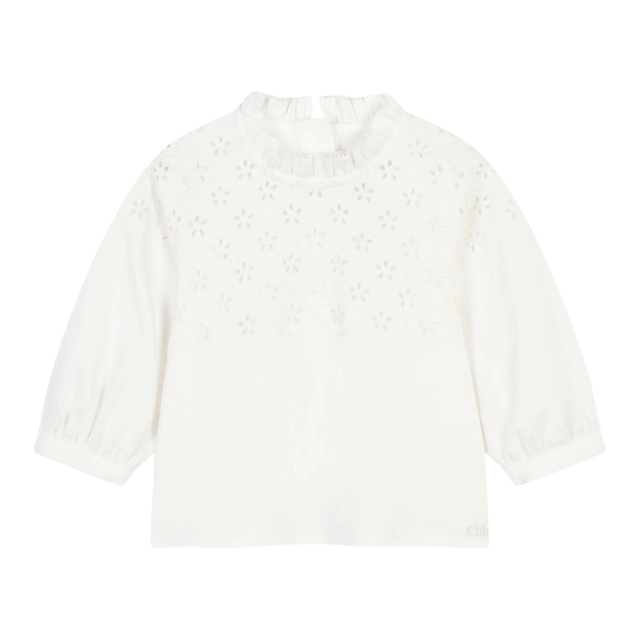 Chloe' Camicia Manica Lunga tinta unita In Pizzo Sangallo Bianco per Neonata C20299 BIANCO CHLOE' 
