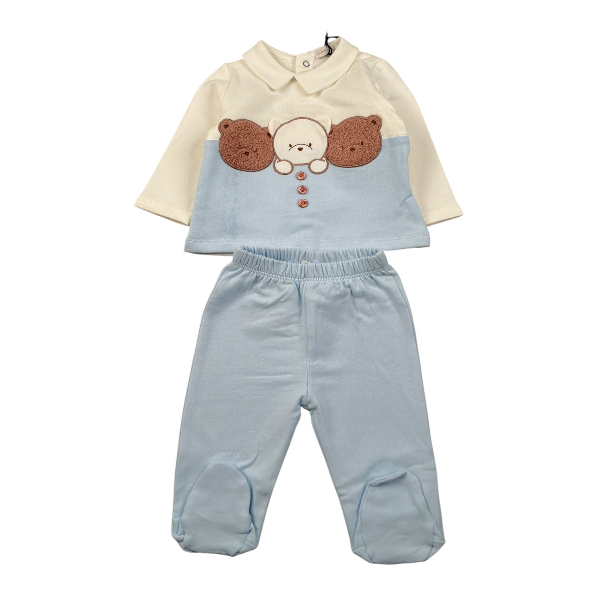 Ciccino Completo 2Pz Maglia-Ghettina Bicolore Azzurro per Neonato CCB0502 AZZURRO CICCINO 