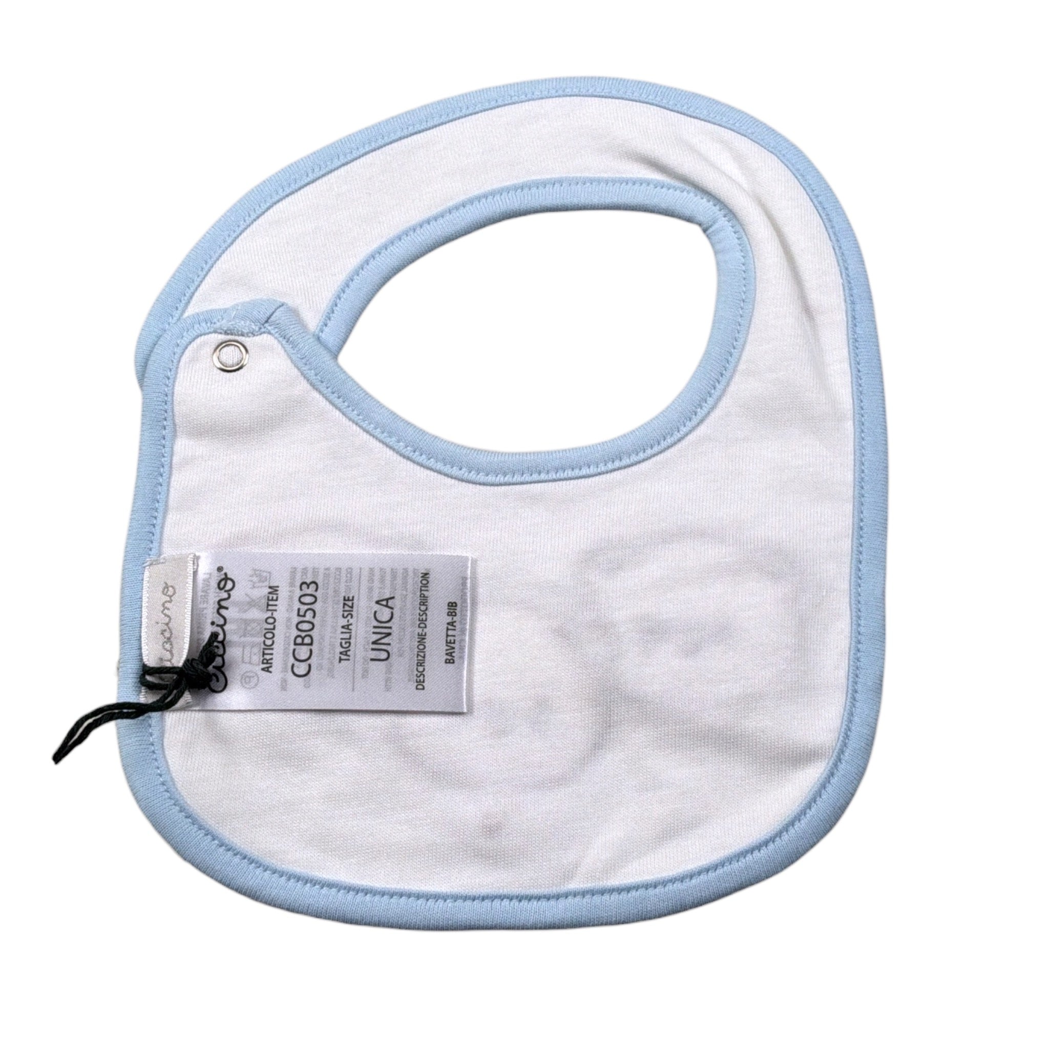 Ciccino Bavetta tinta unita con Ricami Bianco/Azzurro per Neonato CCB0503 BIANCO/AZZURRO CICCINO 
