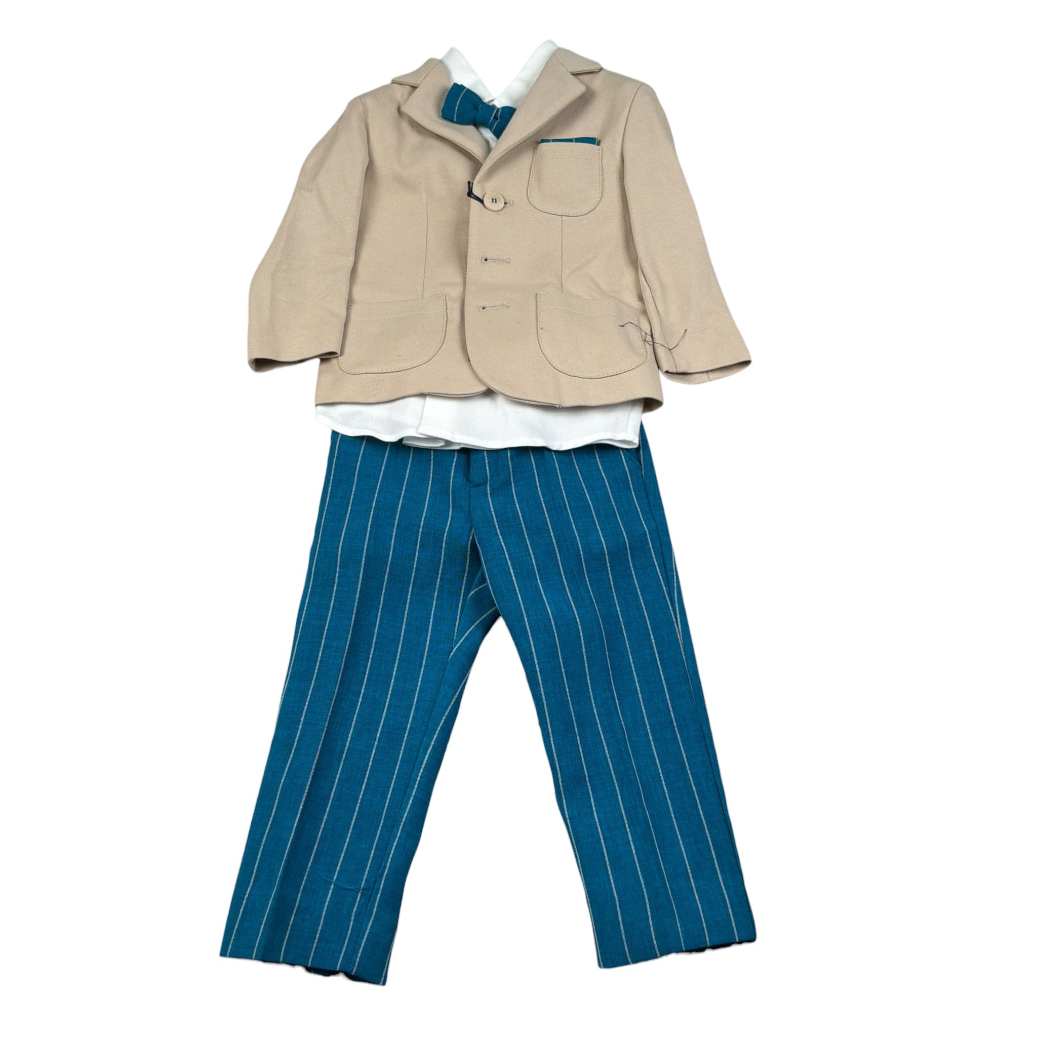 Colori Chiari Completo 4 Pezzi Giacca-Camicia-Papillon-Pantalone con Bretelle Beige per Neonato MN507844 BEIGE COLORI CHIARI 