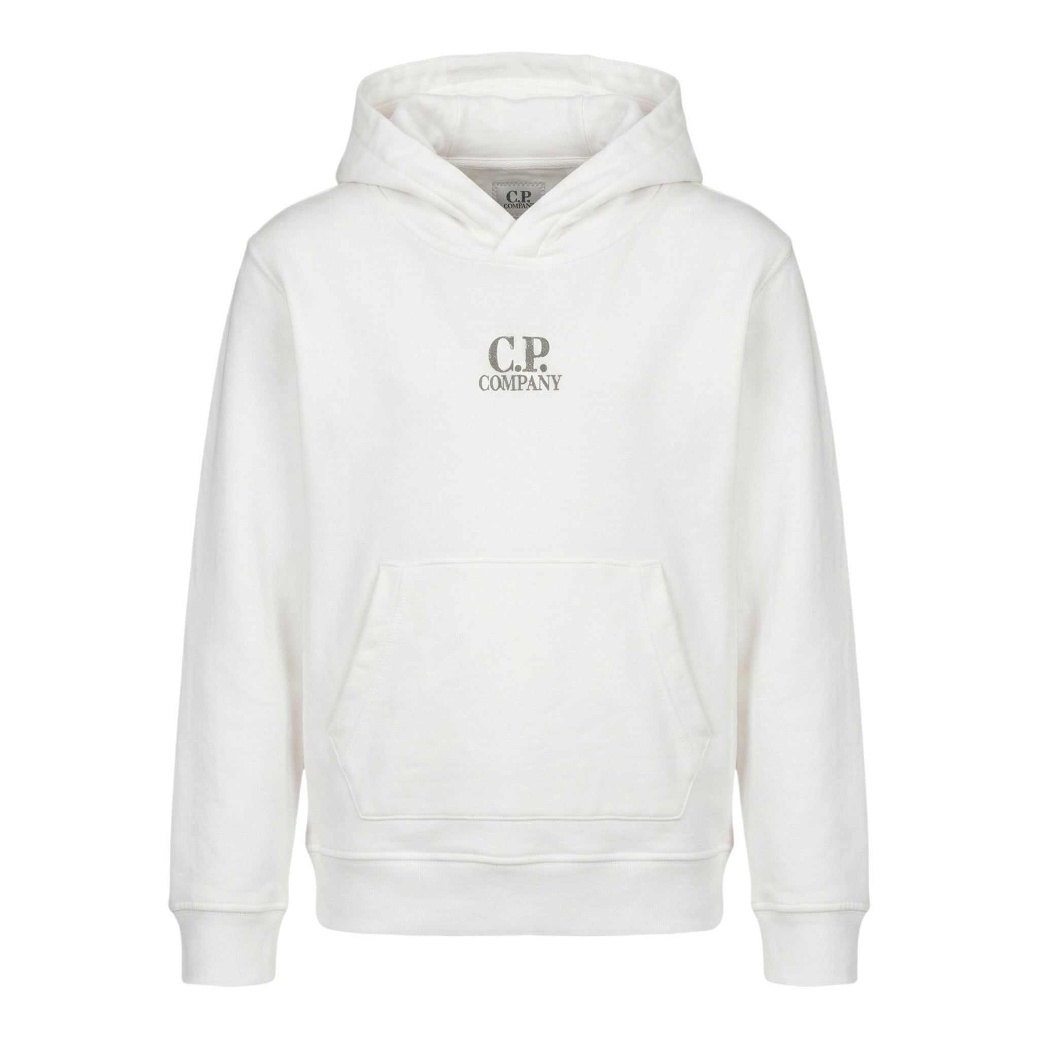 C.P. Company Felpa tinta unita con Cappuccio E Logo Bianco per Bambino CUF00Z BIANCO C.P. COMPANY 