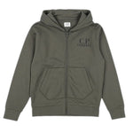 C.P. Company Felpa tinta unita con Cappuccio E Zip Verde per Bambino CUF01A VERDE C.P. COMPANY 