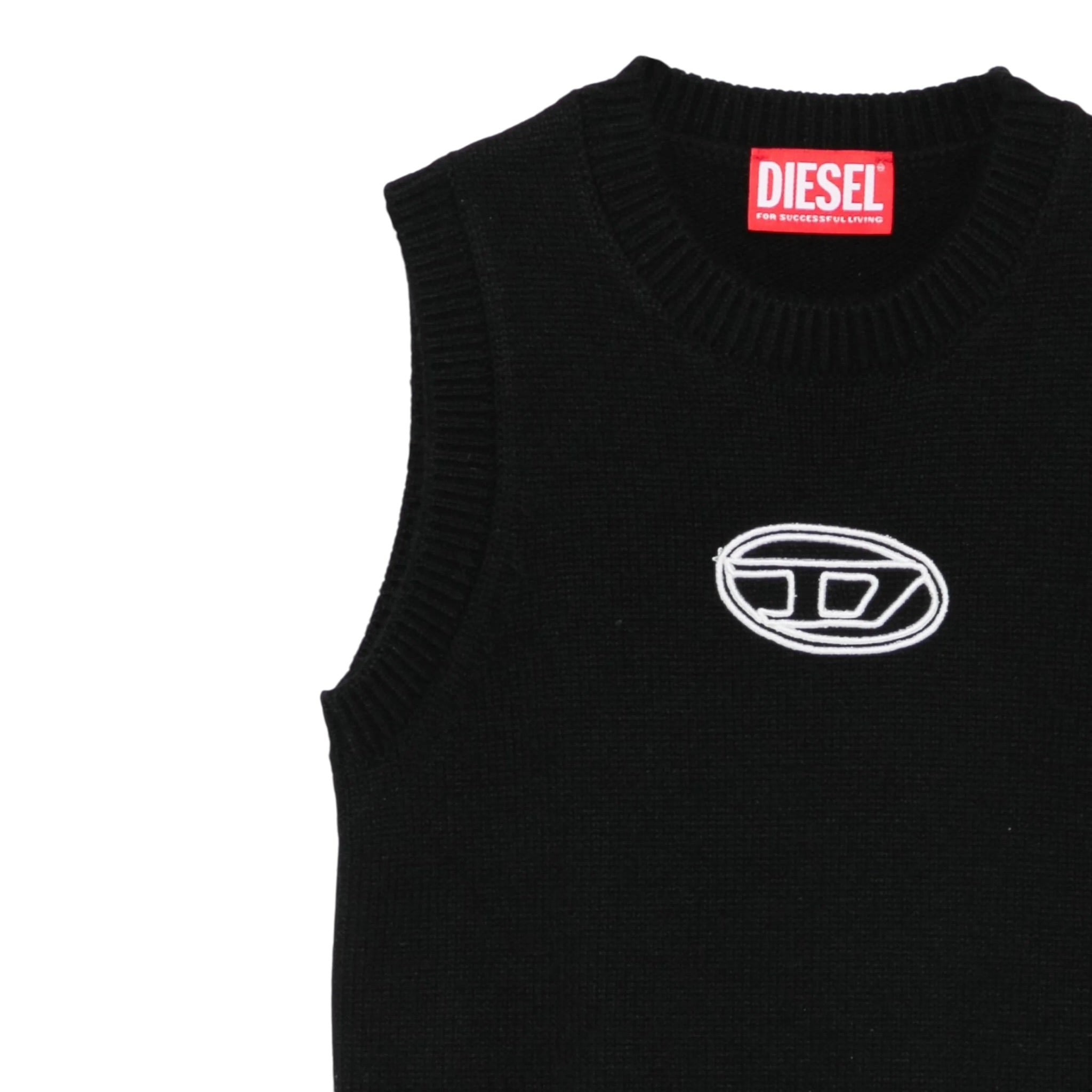 Diesel Gilet In Maglia tinta unita con Logo Nero per Bambina J02437X NERO DIESEL 