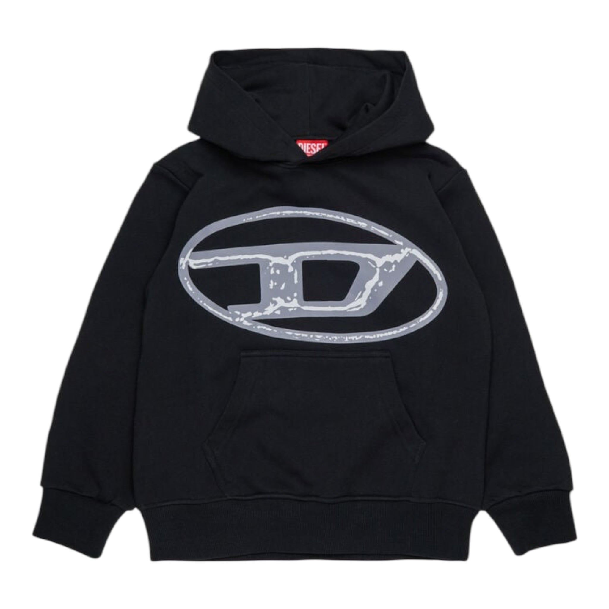 Diesel Felpa tinta unita con Cappuccio E Stampa Nero per Bambino J02487 NERO DIESEL 