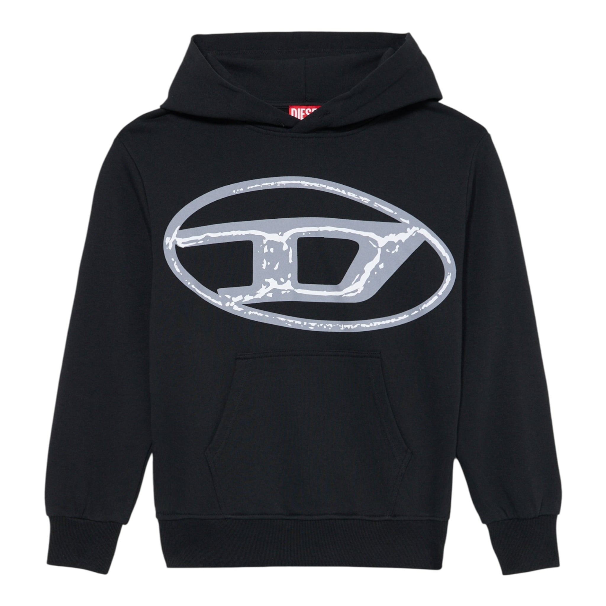Diesel Felpa tinta unita con Cappuccio E Stampa Nero per Bambino J02487X NERO DIESEL 