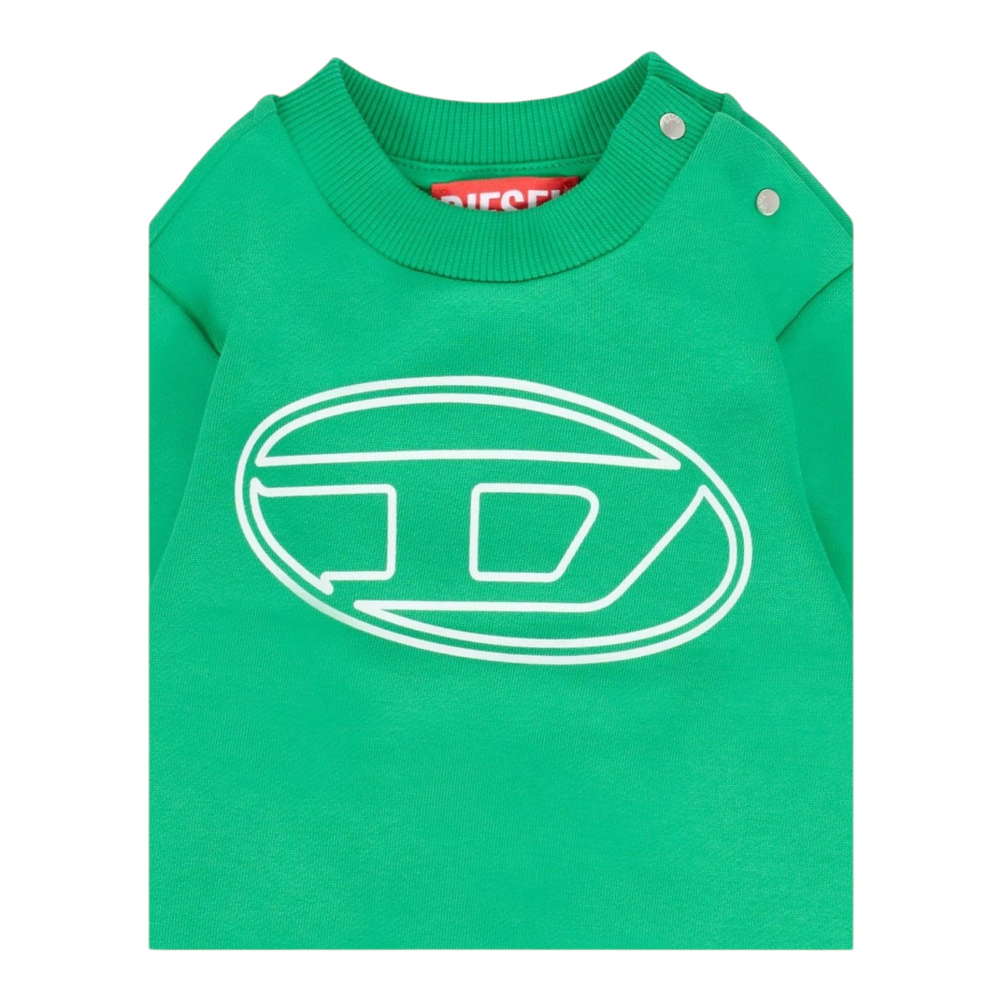 Diesel Felpa Girocollo tinta unita con Stampa Verde per Neonato K00702 VERDE DIESEL 