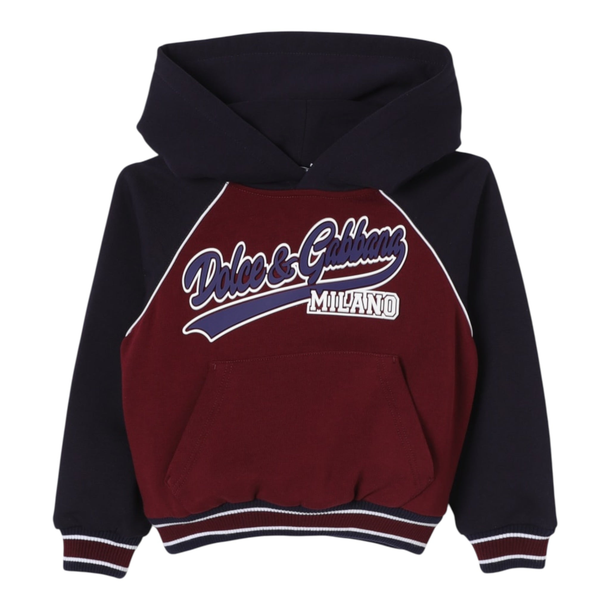 Dolce & Gabbana Felpa Chiusa con Cappuccio Bicolore Bordeaux/Blu per Bambino L4JWJW BORDEAUX/BLU DOLCE & GABBANA 