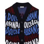 Dolce & Gabbana Cardigan tinta unita con Stampe Logo Blu per Bambino L4KWE3 BLU DOLCE & GABBANA 