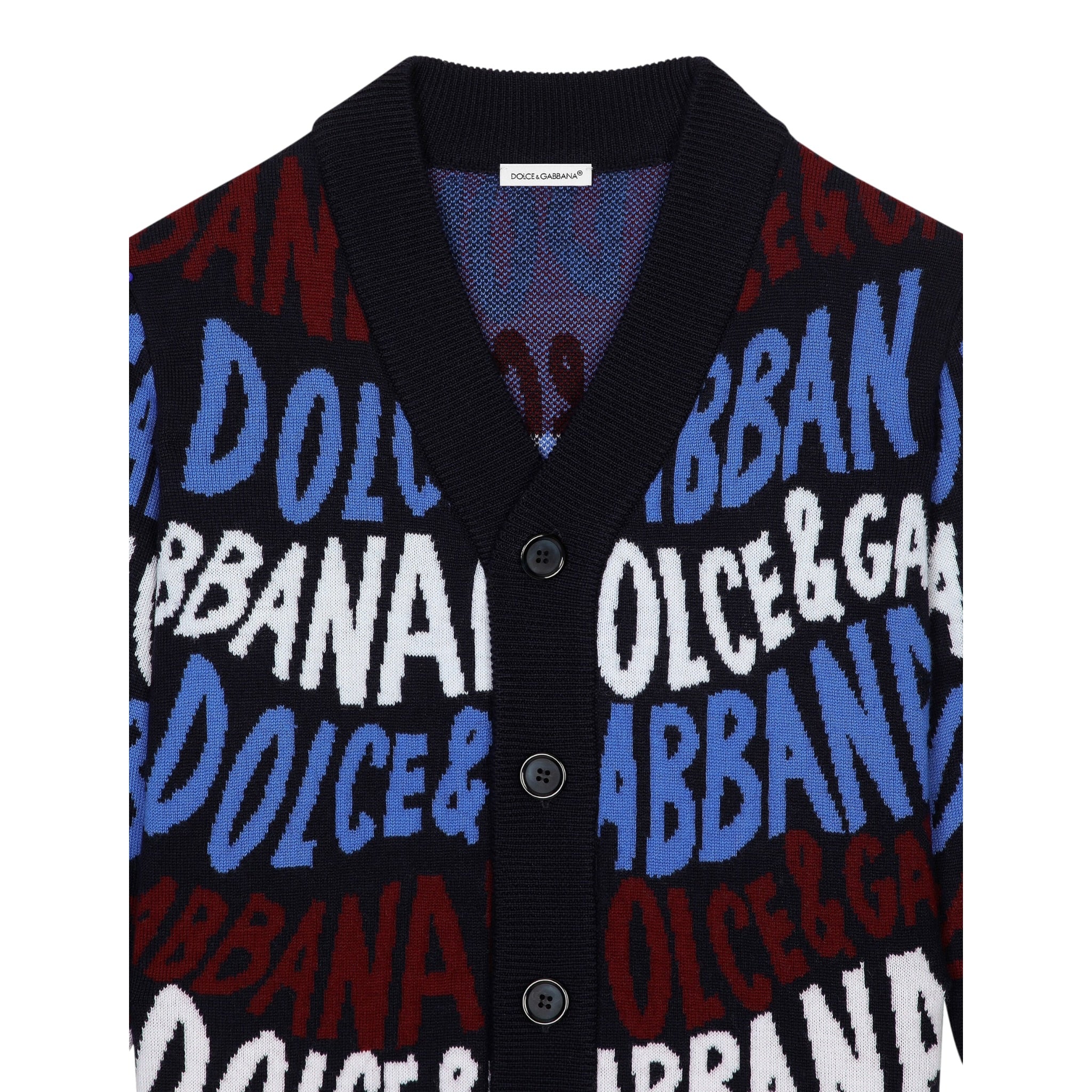 Dolce & Gabbana Cardigan tinta unita con Stampe Logo Blu per Bambino L4KWE3 BLU DOLCE & GABBANA 