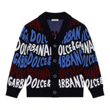 Dolce & Gabbana Cardigan tinta unita con Stampe Logo Blu per Bambino L4KWE3 BLU DOLCE & GABBANA 