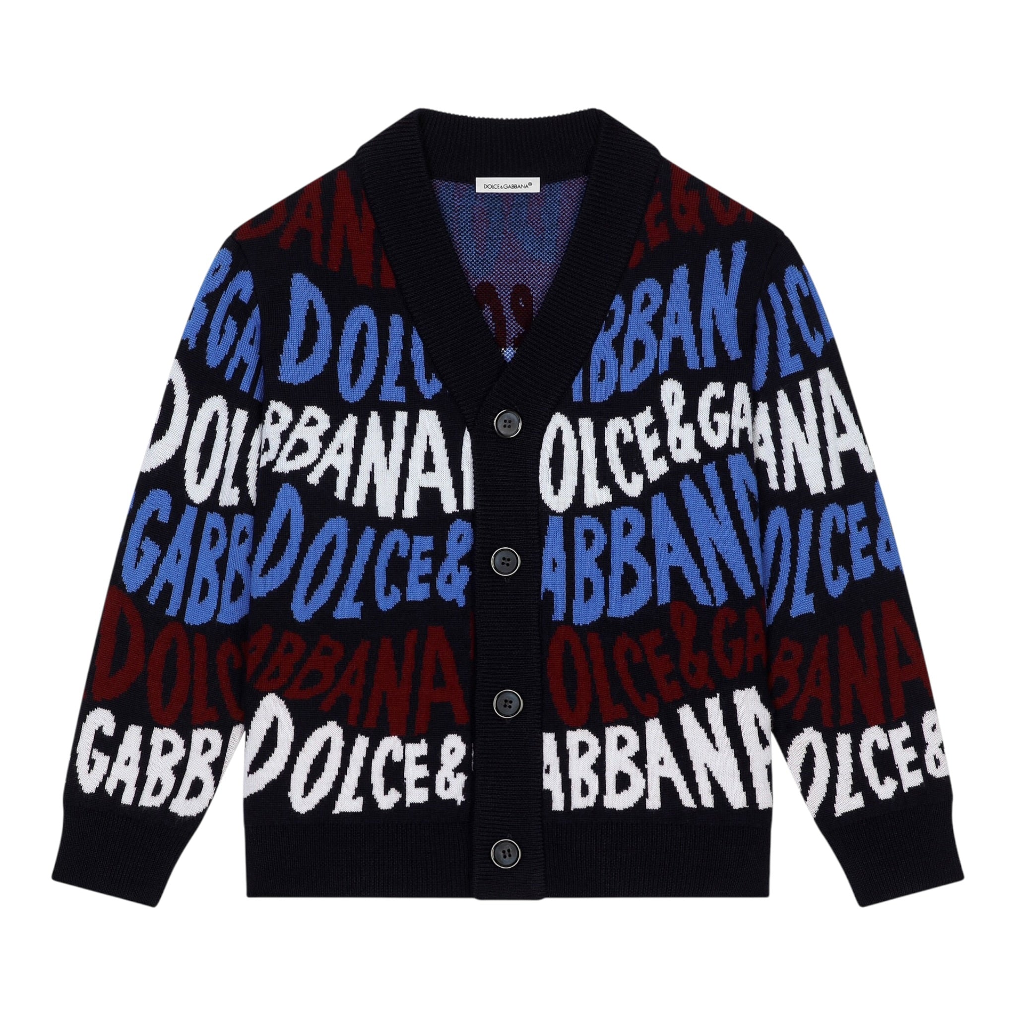 Dolce & Gabbana Cardigan tinta unita con Stampe Logo Blu per Bambino L4KWE3 BLU DOLCE & GABBANA 