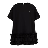 Dou Dou Abito Mezza Manica tinta unita con Rouches Nero per Bambina DW1A61 NERO DOU DOU 