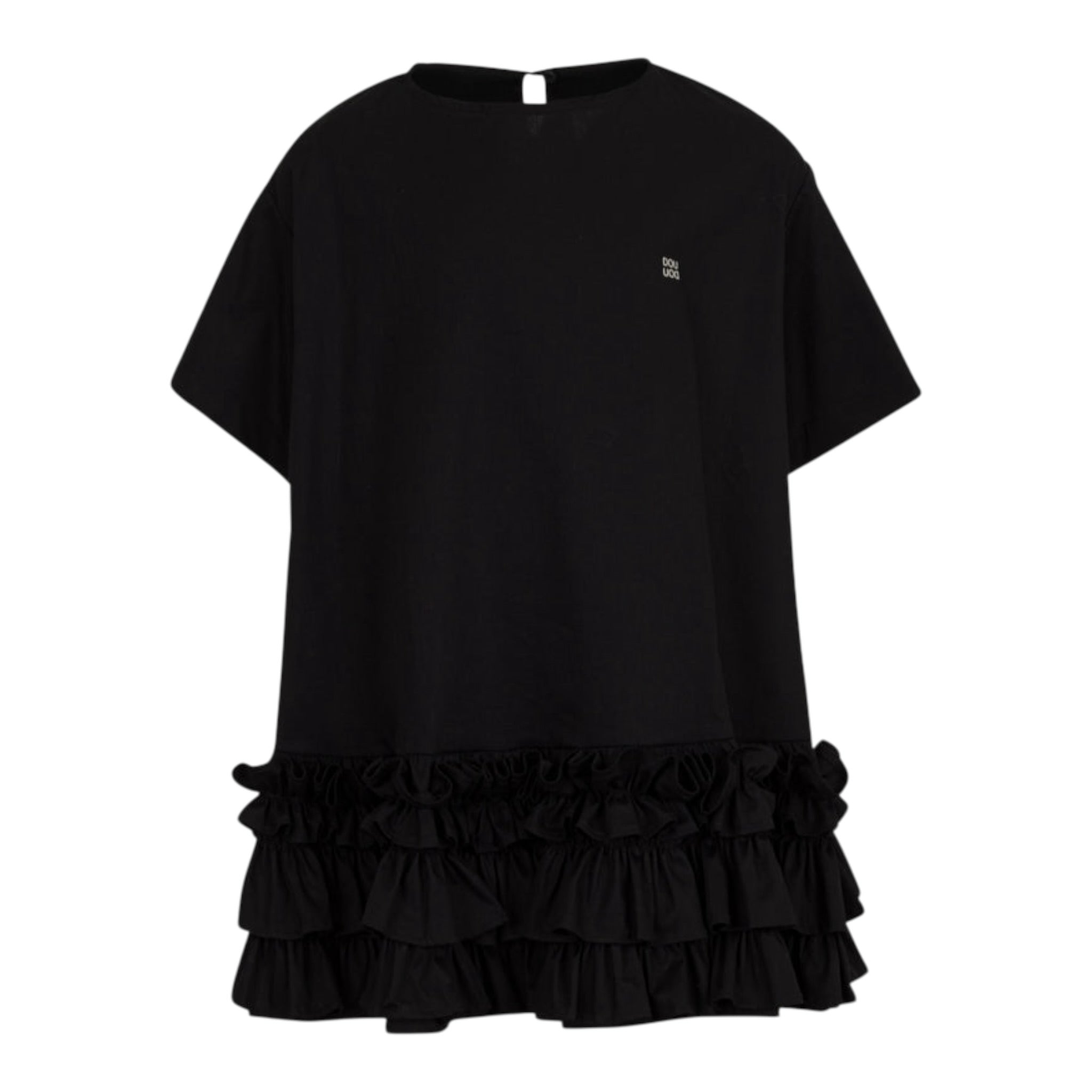 Dou Dou Abito Mezza Manica tinta unita con Rouches Nero per Bambina DW1A61 NERO DOU DOU 