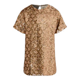 Dou Dou Abito Mezza Manica con Paillettes Bronzo per Bambina DX1A91U0239 BRONZO DOU DOU 