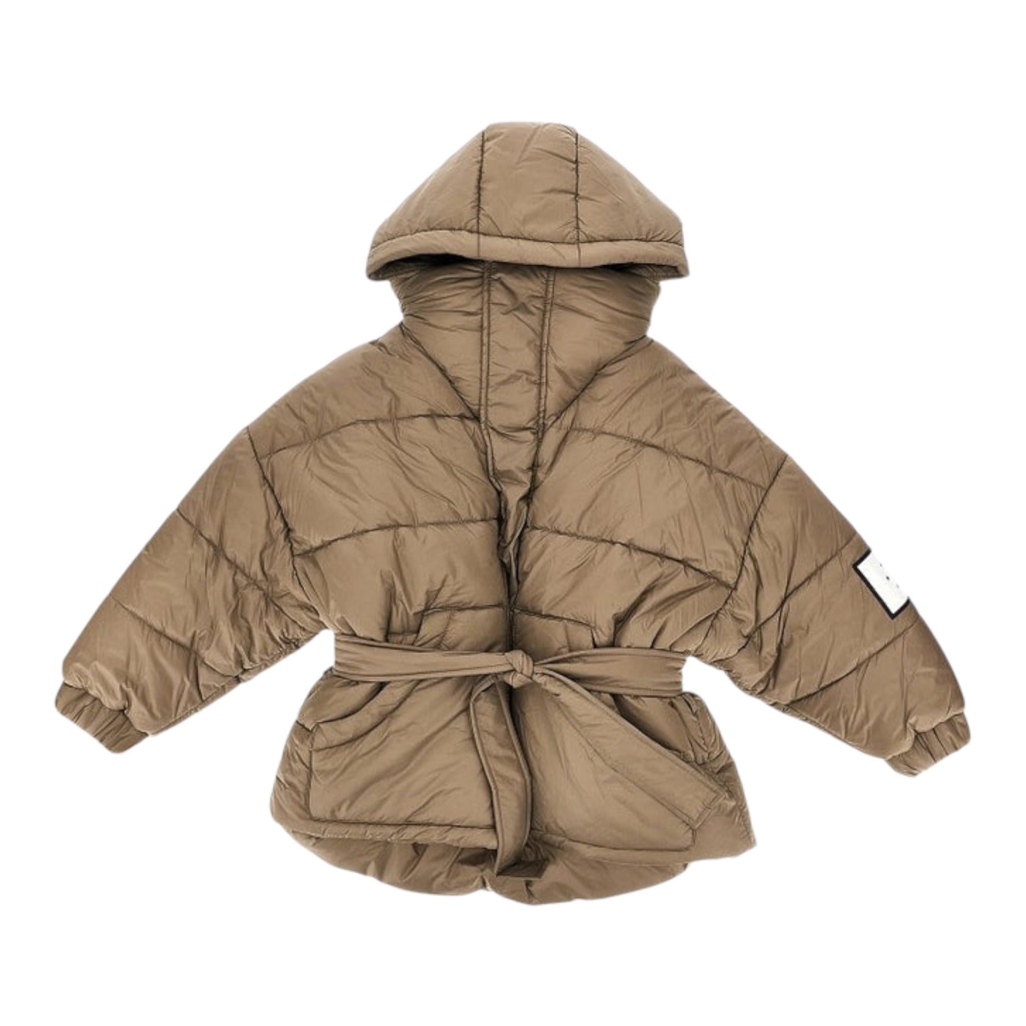 Dou Dou Giubbino tinta unita con Zintura E Cappuccio Fango per Bambina DX2P30 FANGO DOU DOU 