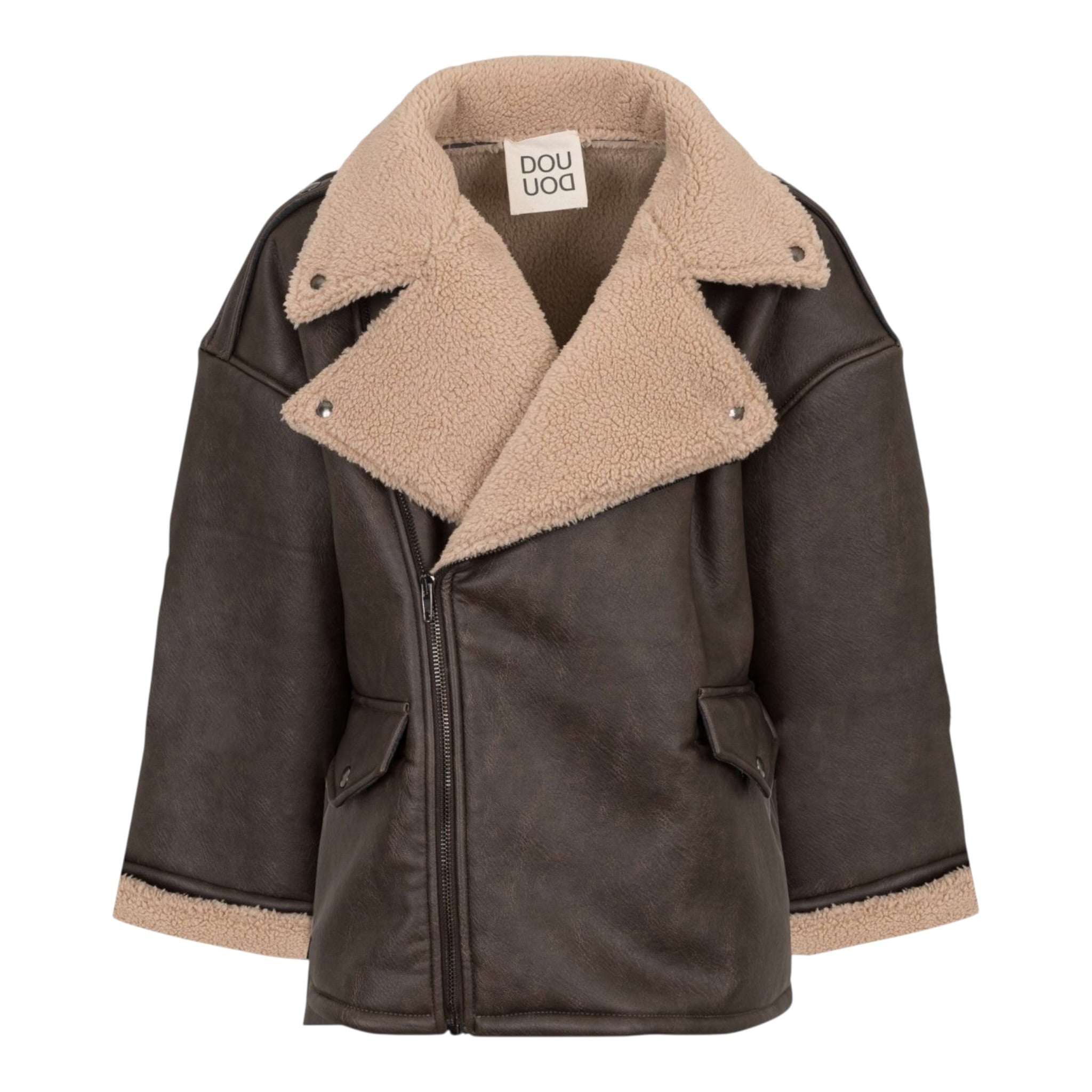 Dou Dou Giubbino In Ecopelle Modello Montone Marrone per Bambino DX2P70 MARRONE DOU DOU 