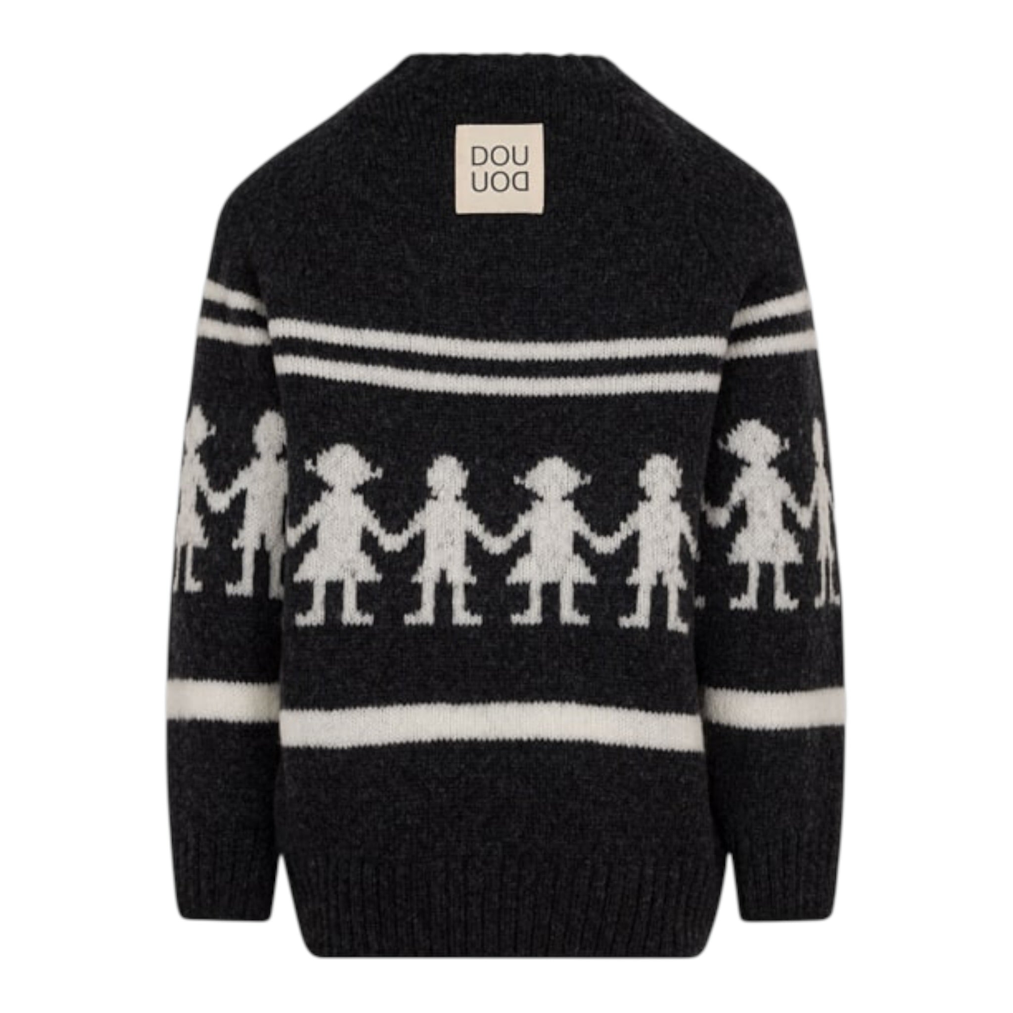 Dou Dou Maglia Girocollo tinta unita con Stampa Nero per Bambina DX9P10 NERO DOU DOU 