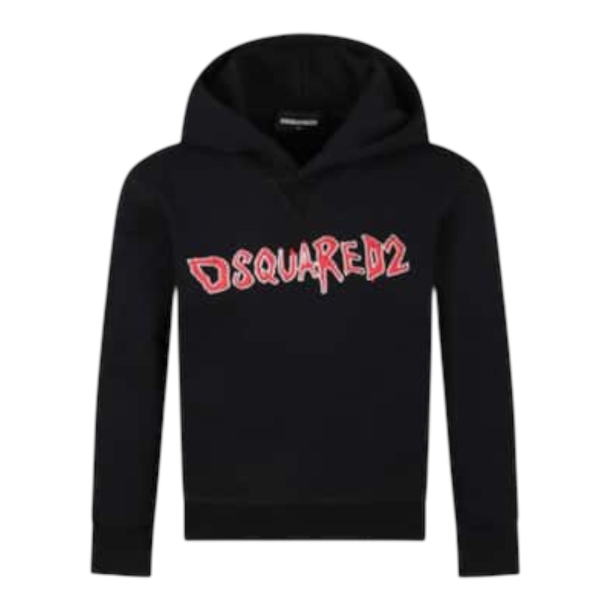 Dsquared2 Felpa tinta unita con Cappuccio E Stampa Nero per Bambino DQ1239 NERO DSQUARED2 