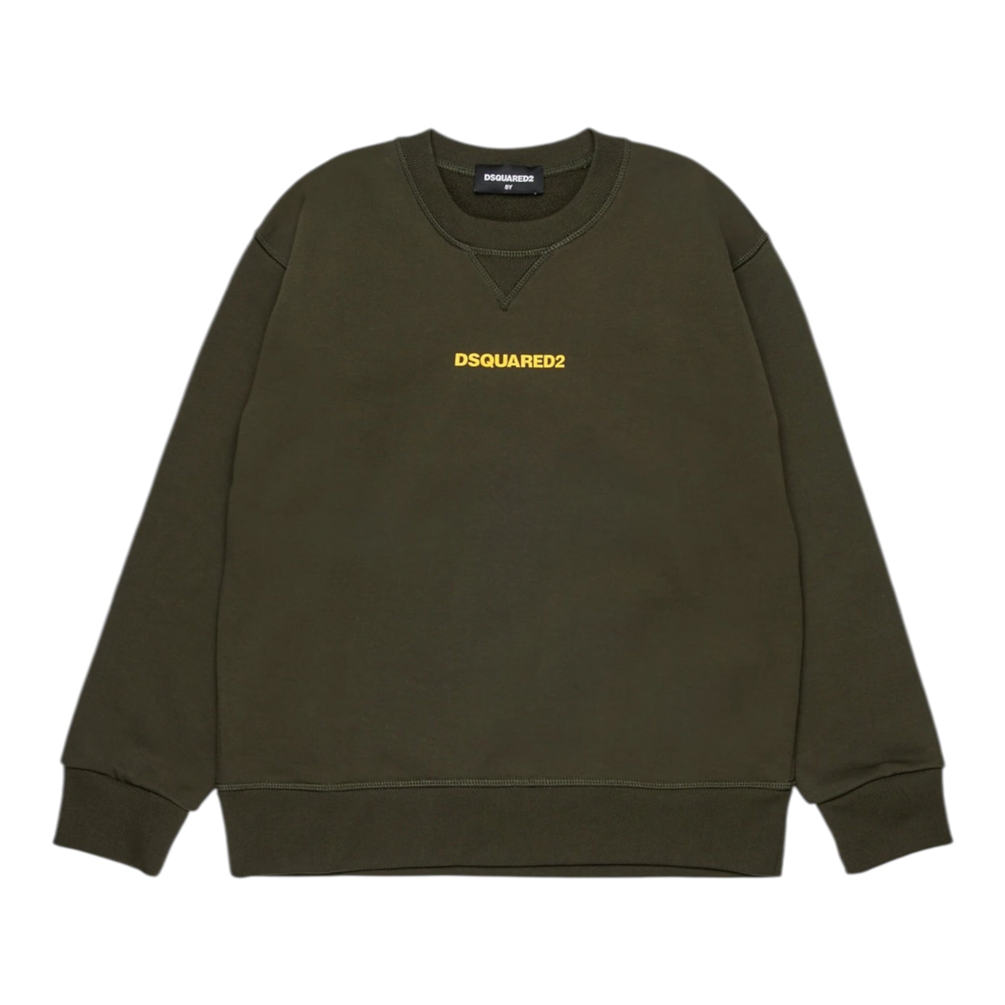 Dsquared2 Felpa Chiusa Girocollo tinta unita con Logo Verde per Bambino DQ2739X VERDE DSQUARED2 