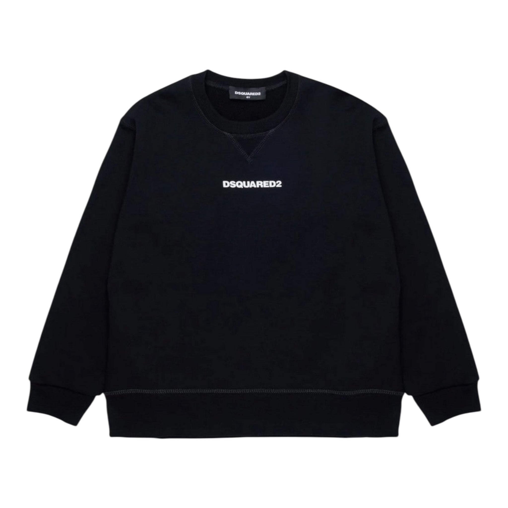 Dsquared2 Felpa Chiusa Girocollo tinta unita con Logo Nero per Bambino DQ2739XX NERO DSQUARED2 