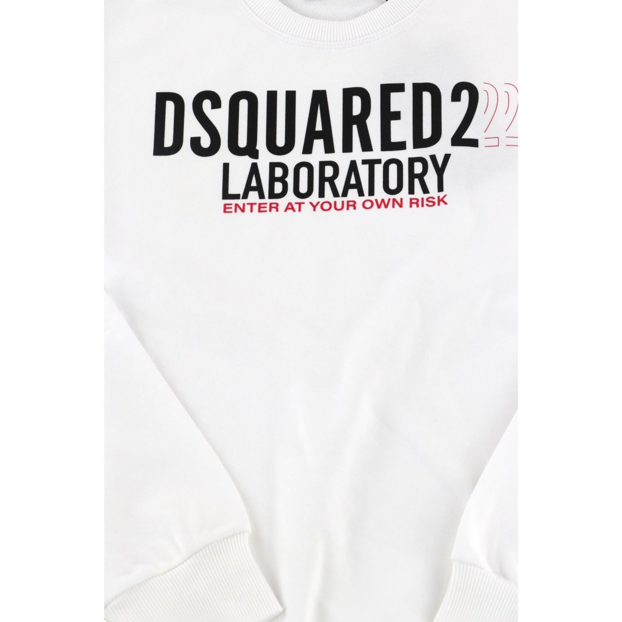 Dsquared2 Felpa Chiusa Girocollo tinta unita con Stampa Bianco per Bambino DQ3006 BIANCO DSQUARED2 