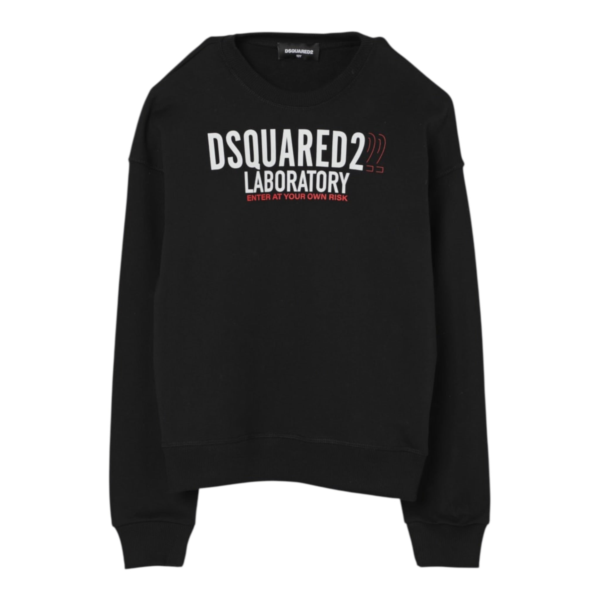 Dsquared2 Felpa Chiusa Girocollo tinta unita con Stampa Nero per Bambino DQ3006X NERO DSQUARED2 