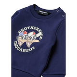 Dsquared2 Felpa Chiusa Girocollo tinta unita con Logo Blu per Neonato DQ3099 BLU DSQUARED2 