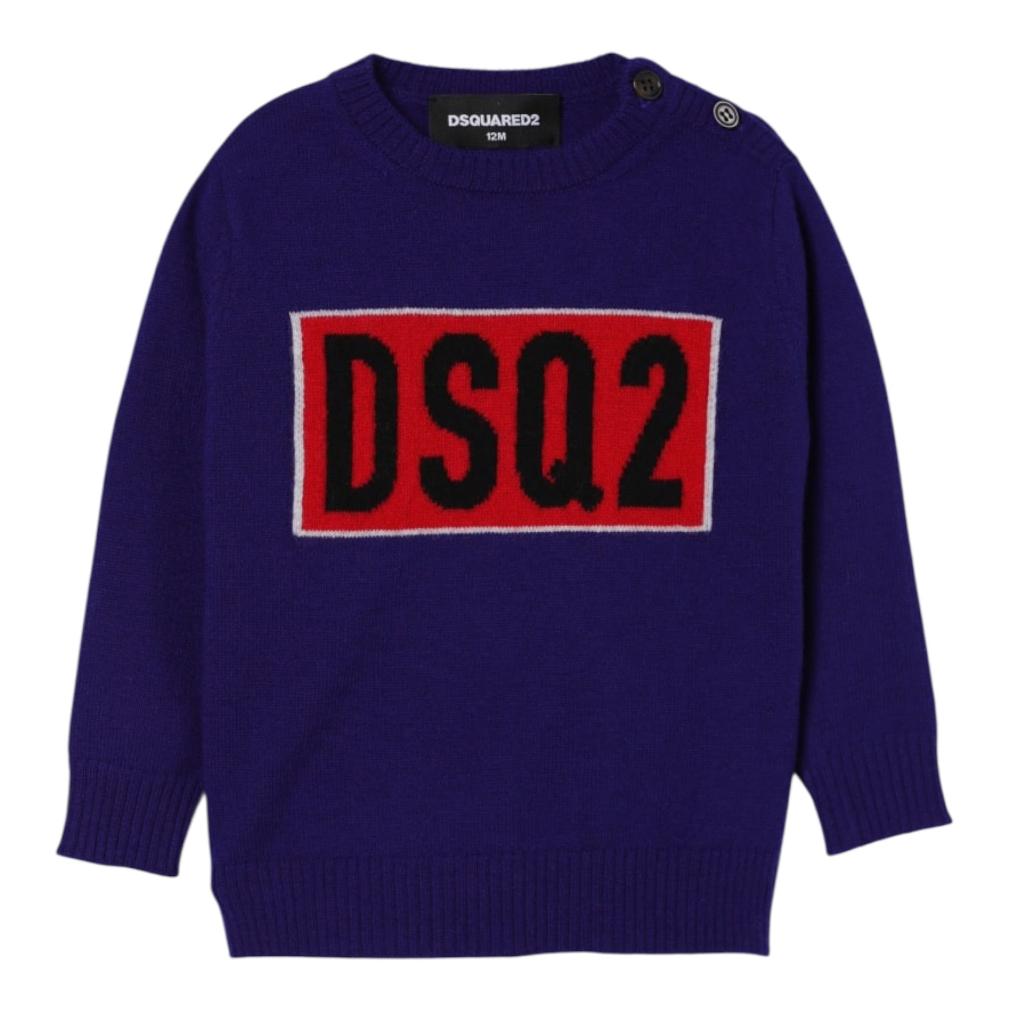 Dsquared2 Maglia Girocollo tinta unita con Ricamo Blu per Neonato DQ3109 BLU DSQUARED2 