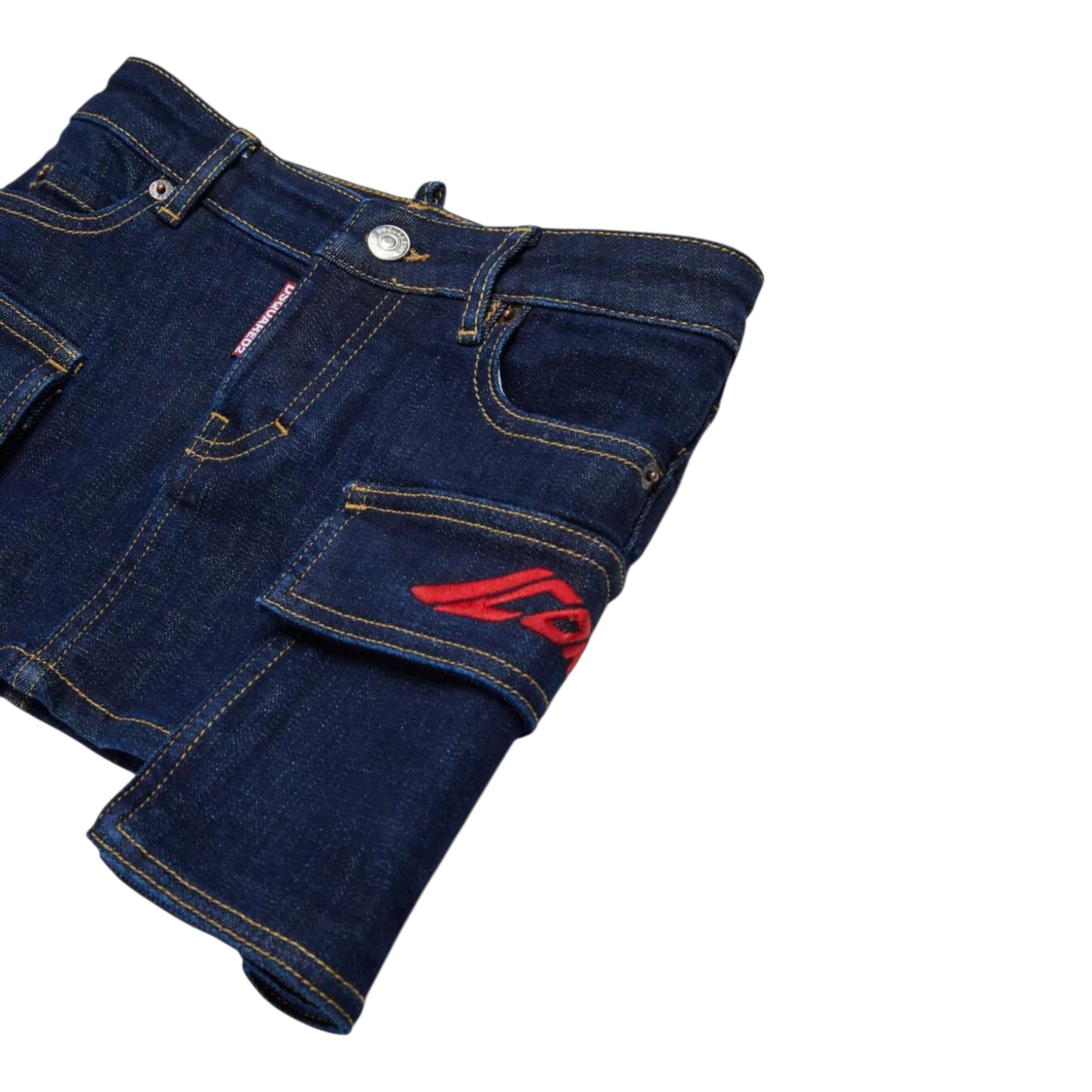 Dsquared2 Gonna In Denim tinta unita con Tasconi Blu per Bambina DQ3138X BLU DSQUARED2 