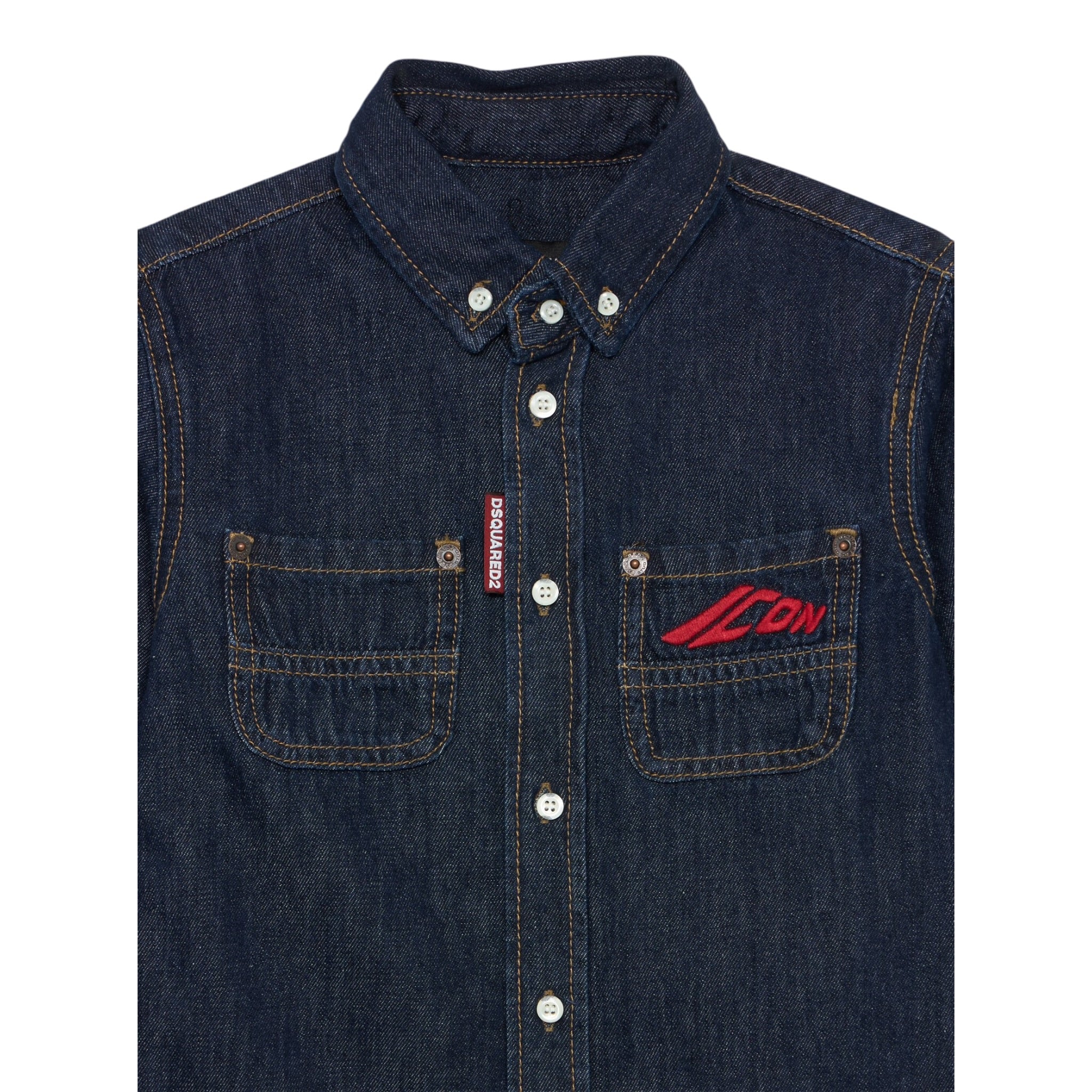 Dsquared2 Camicia Manica Lunga In Denim tinta unita Blu per Bambino DQ3139 BLU DSQUARED2 