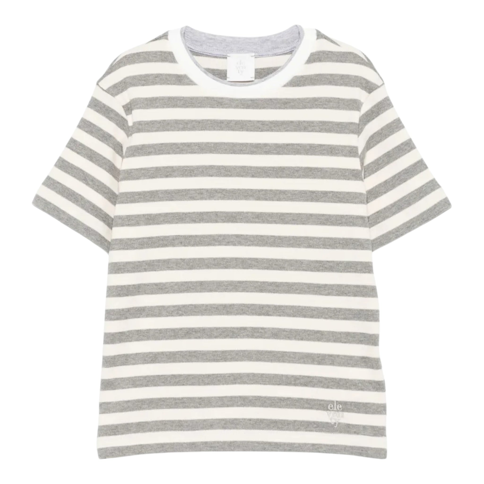 Eleventy T-Shirt Bicolore con Fantasia A Righe Panna/Grigio per Bambino EX8P01J0519 PANNA/GRIGIO ELEVENTY 