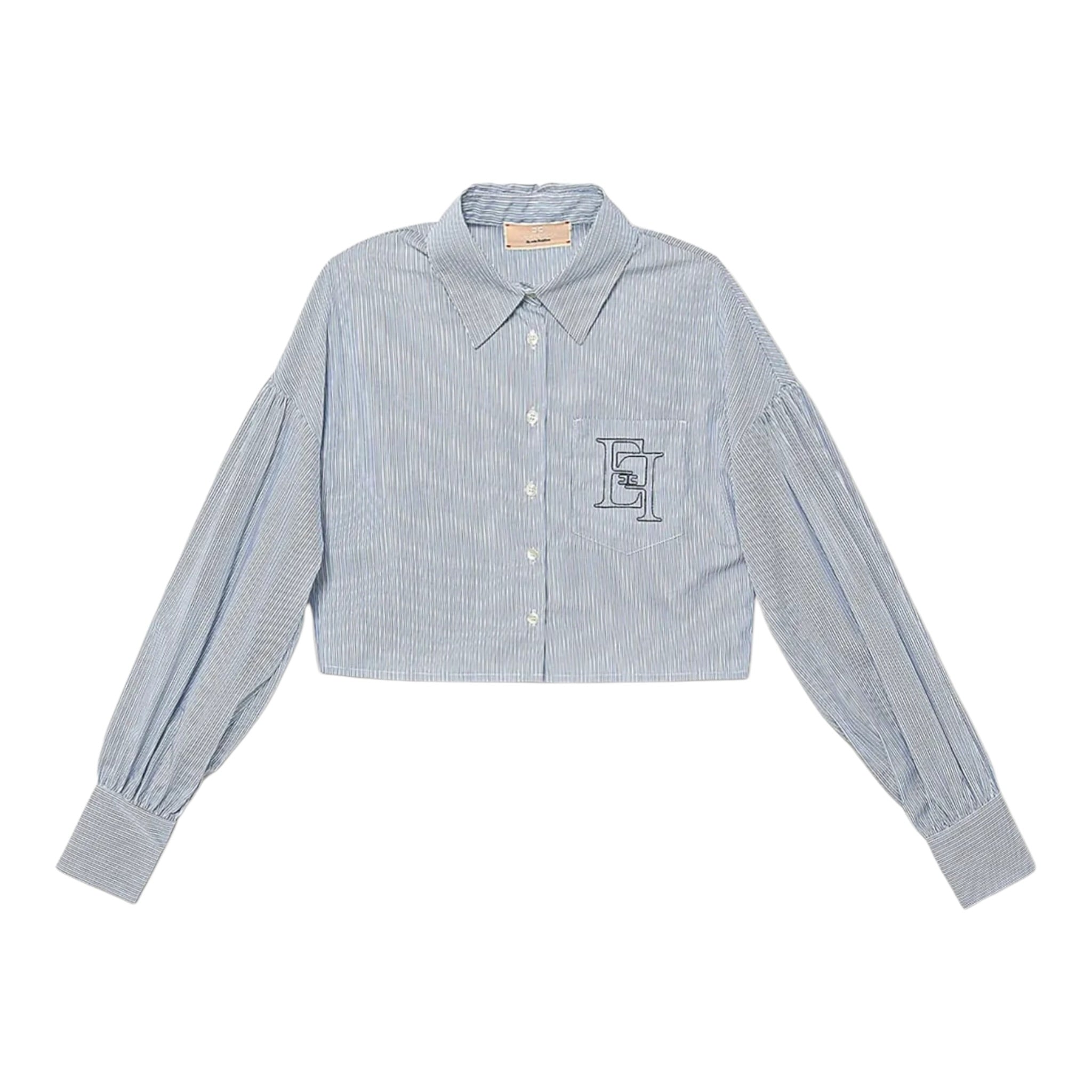 Elisabetta Franchi Camicia tinta unita con Fantasia A Righe Azzurro per Bambina EFCA273 AZZURRO ELISABETTA FRANCHI 