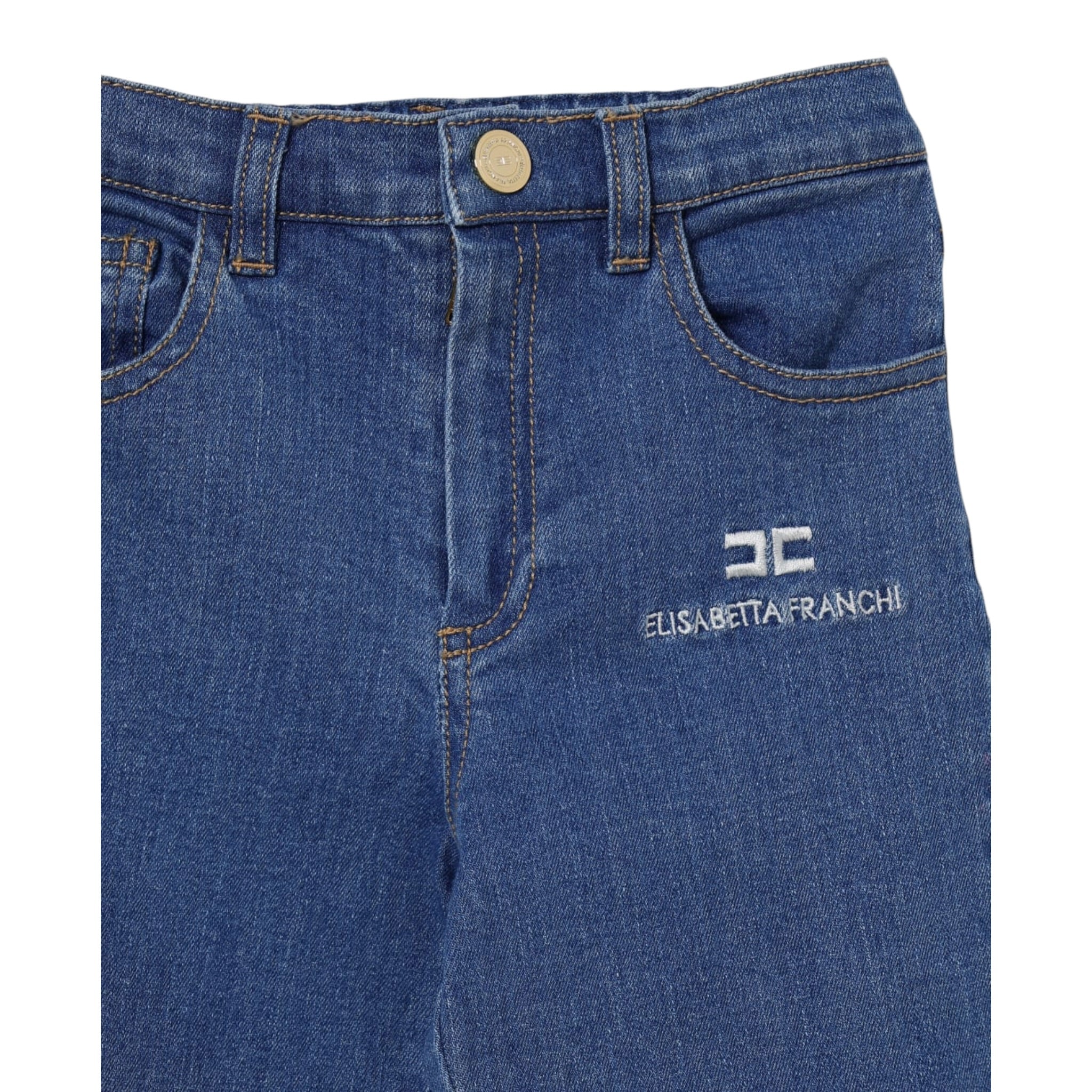 Elisabetta Franchi Jeans tinta unita con Elastico In Vita Azzurro per Bambina EGPA084J AZZURRO ELISABETTA FRANCHI 