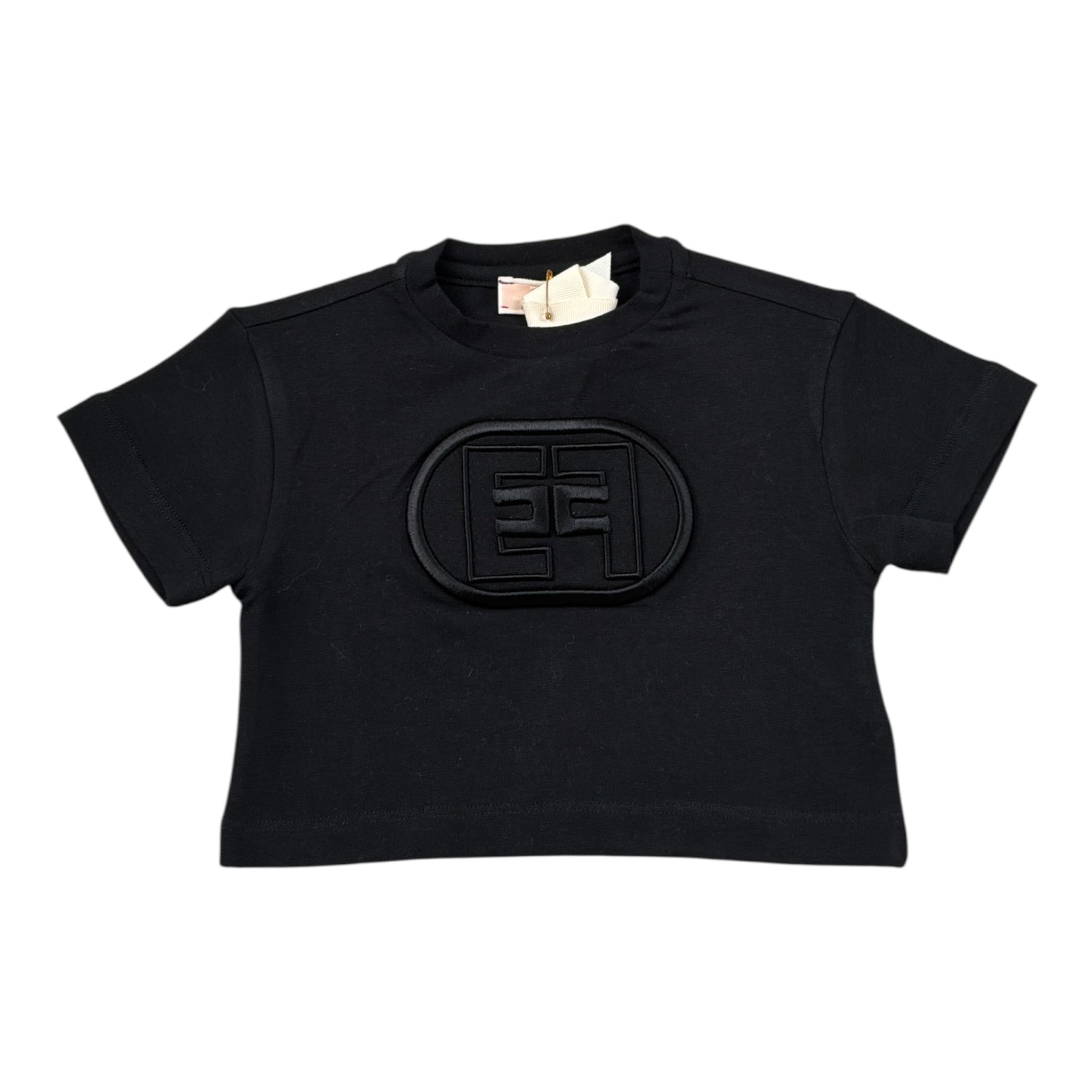 Elisabetta Franchi T-Shirt Girocollo tinta unita con Stampa Nero per Bambina EGTS093J NERO ELISABETTA FRANCHI 